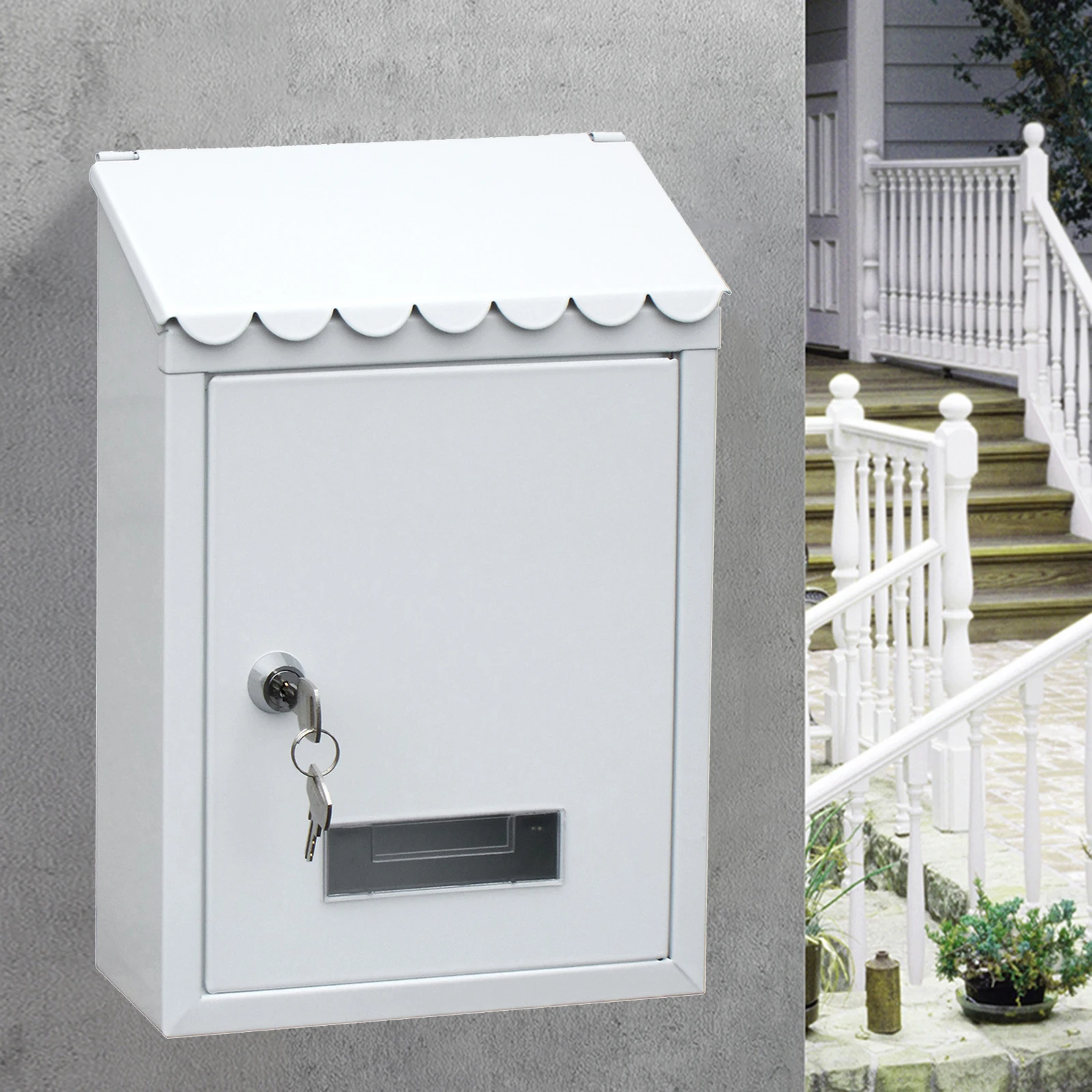 Metal Rustproof Post Box Wall-Mounted Key Locking Premium Mailbox with Top-Loading Letter Slot Drop Box Case