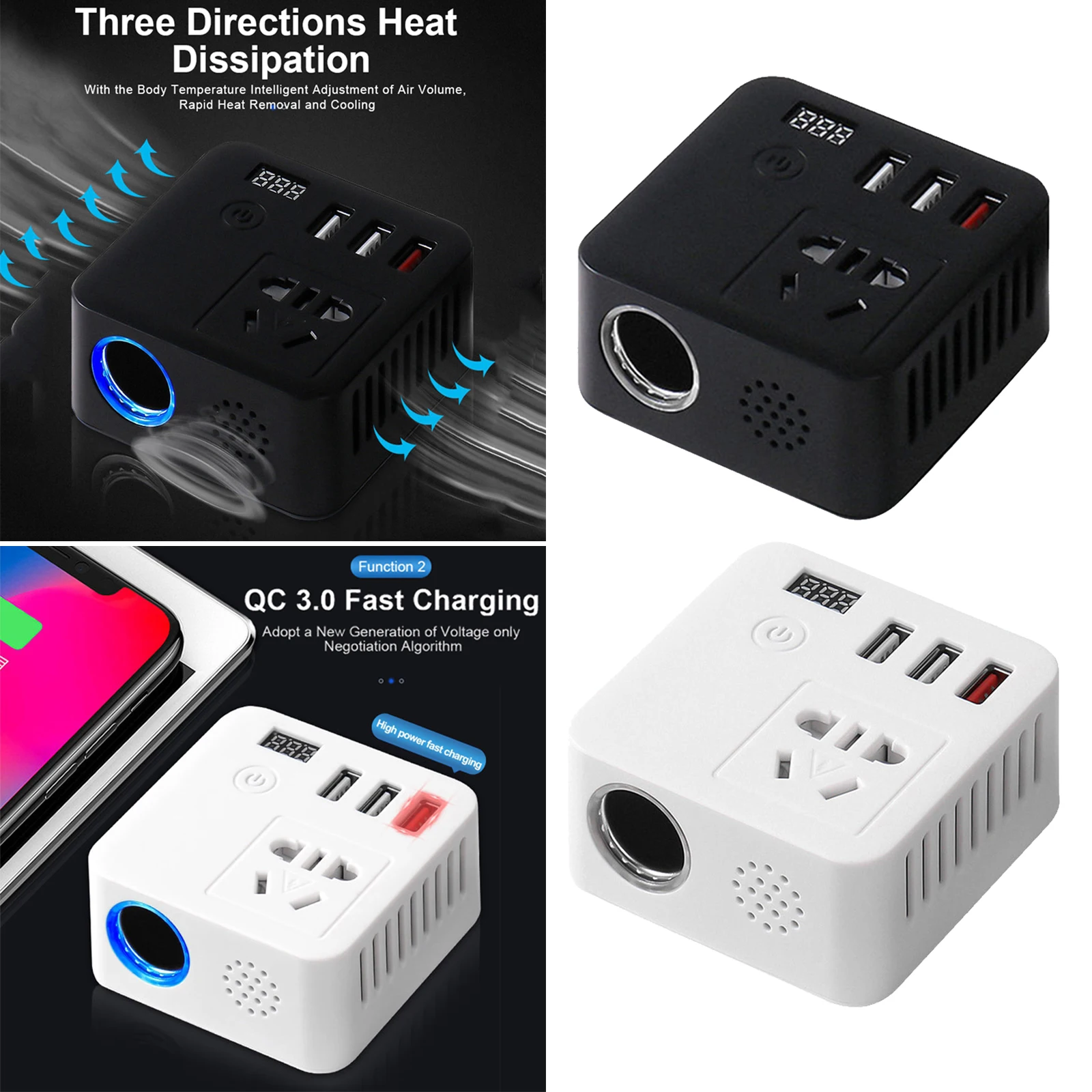 Compact 150W Car Power Inverter 12V to 220V AC for 12V/24V quick charge