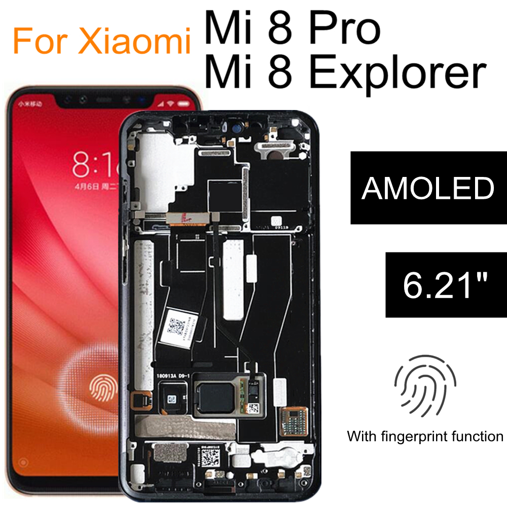 ЖК-дисплей 6,21 дюйма Super Amoled Mi8 для Xiaomi Mi 8 Explorer, сменный  сенсорный экран со сканером отпечатков пальцев в сборе | AliExpress