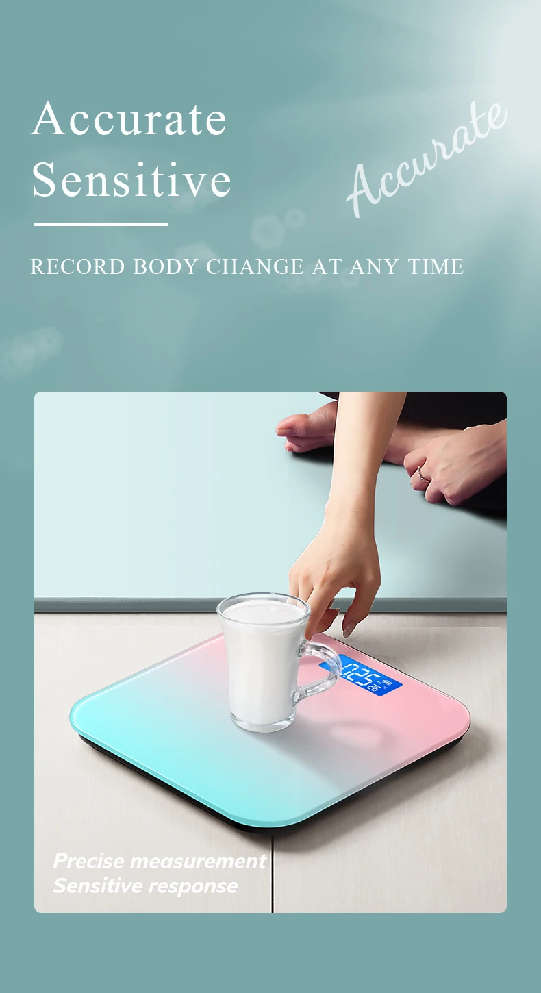 Electronic Bathroom Scale Bluetooth Digital Scale Smart Floor Scale LED Display Rainbow Gradient Aurora Body Fat Scales Sync App