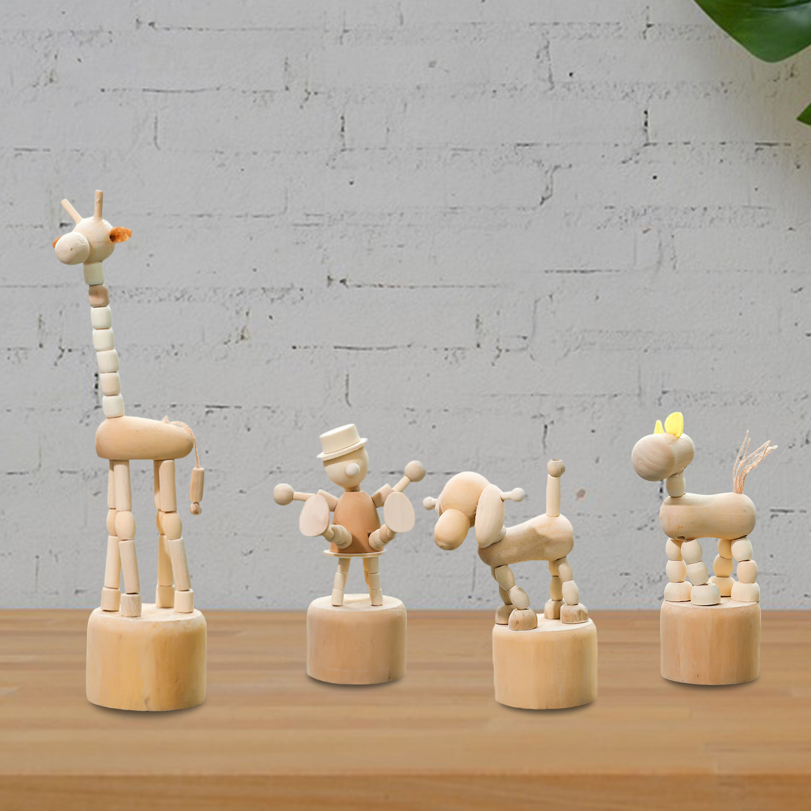 Wooden Puppet Animal 4-17cm Puppet Ornaments Giraffe Puppy Pony Decor for New Year Home Holiday Kids Children