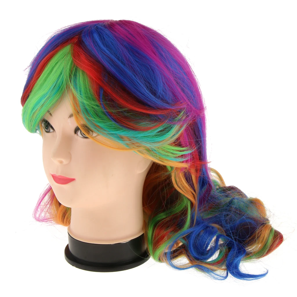 Harajuku Long Curly Wig Bright Colors Rainbow Colors Girls 70 Cm