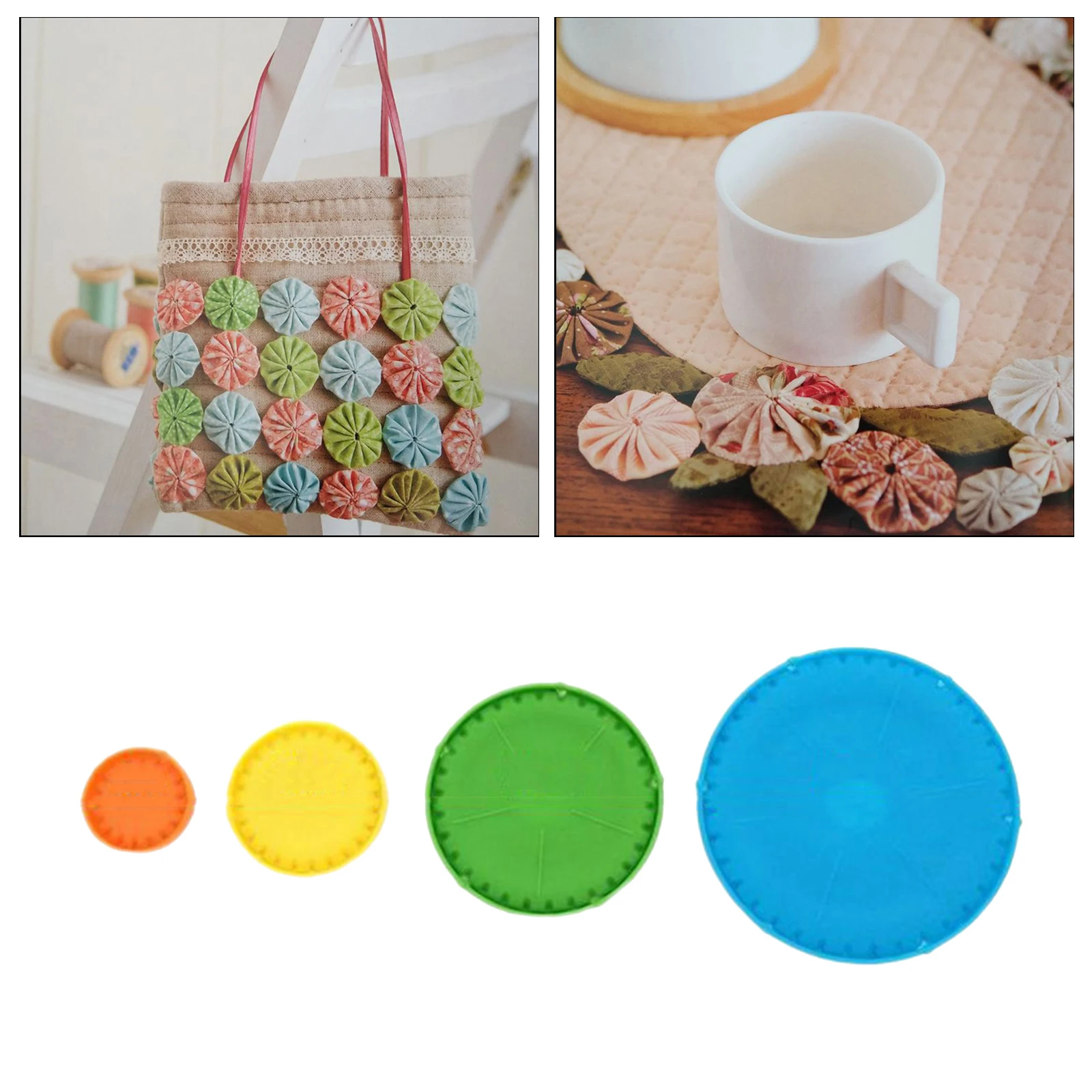 4Pcs Yo-Yo Makers Round Flower Templates 4/6/9/12cm - Extra Small, Small, Large, Extra Large