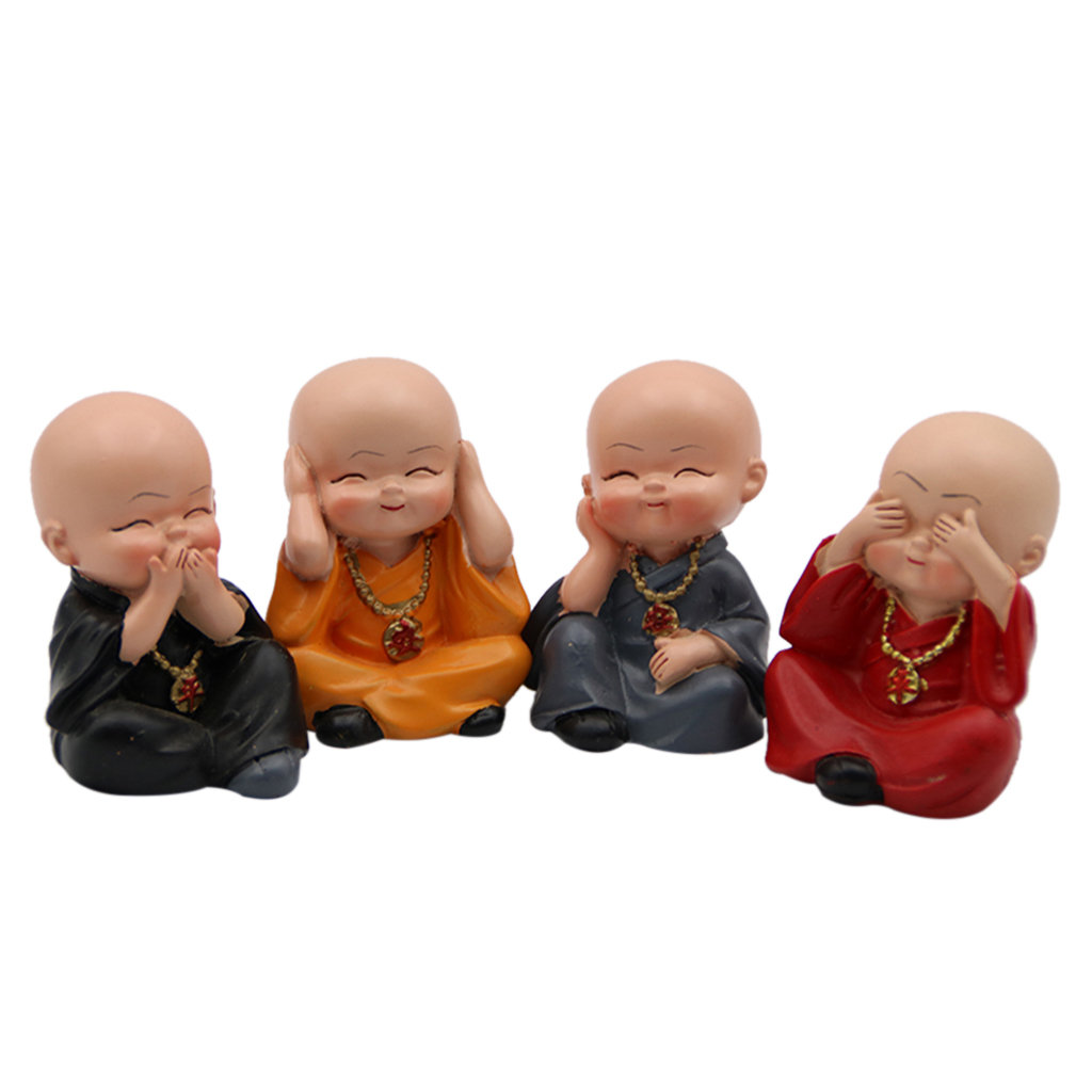 4pcs/Set Monk Doll Ornament Kungfu Resin Figurine Landscape DIY for Desktop