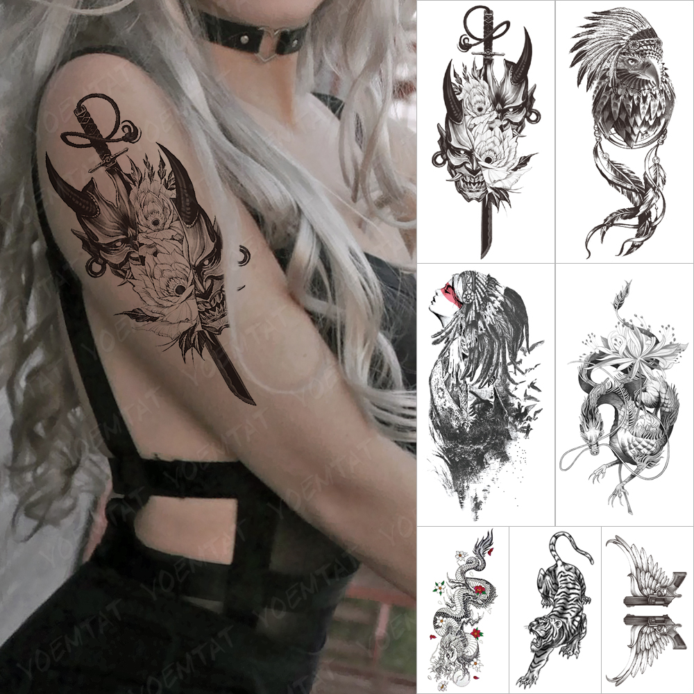 Best of Waterproof Temporary Tattoo Sticker Japanese Prajna Dragon Indian Totem Dark Tattoos Body Art Arm Fake Sleeve Tatoo Women Men Reviews & Tips