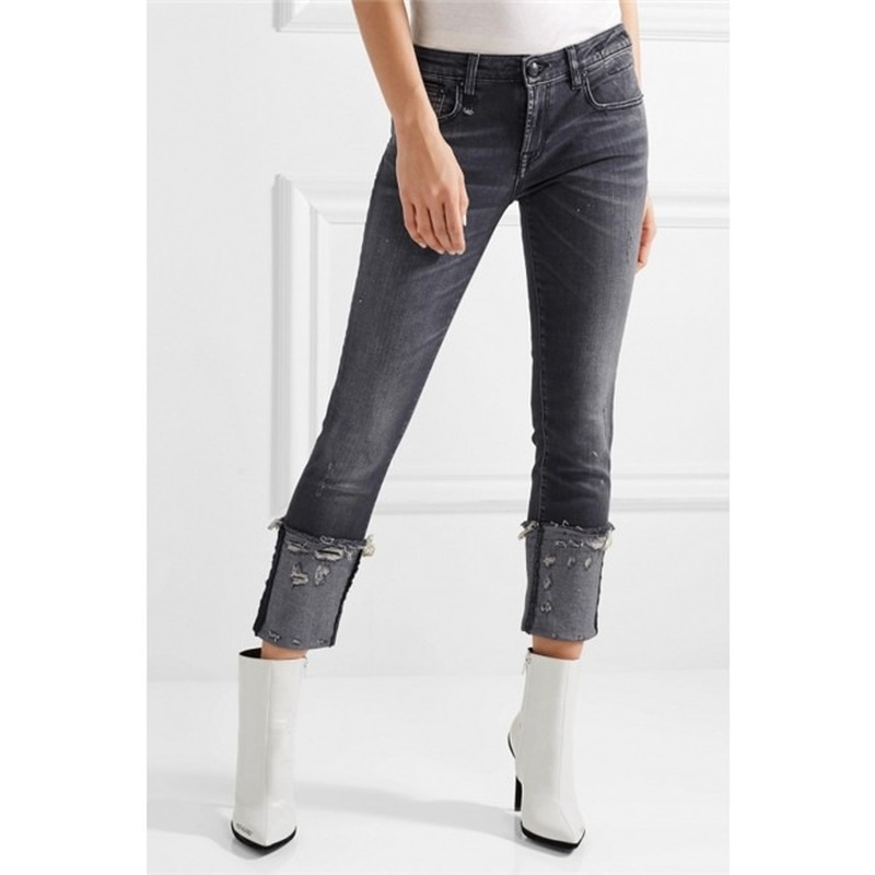 Mulheres de Algodão Mid-rise Skinny Straight-leg Jeans Enrolado 2 High Quality Moda Feminina