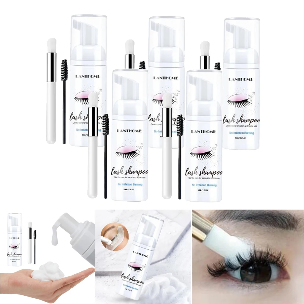 5pcs Eyelash Extension Shampoo 50ml Salon Eyelash Cleansing Foam Eyelash Extensions Brush Shampoo Kit  No Stimulation