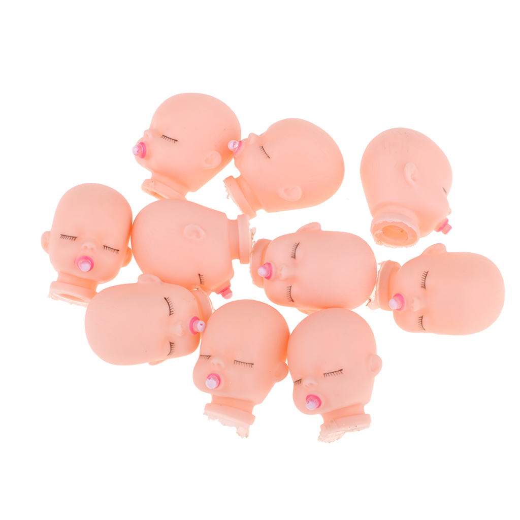 10pcs Mini Vinyl Sleeping Baby Doll Head For Licca Doll DIY Supplies Knitting Keychain Keyring Hanging