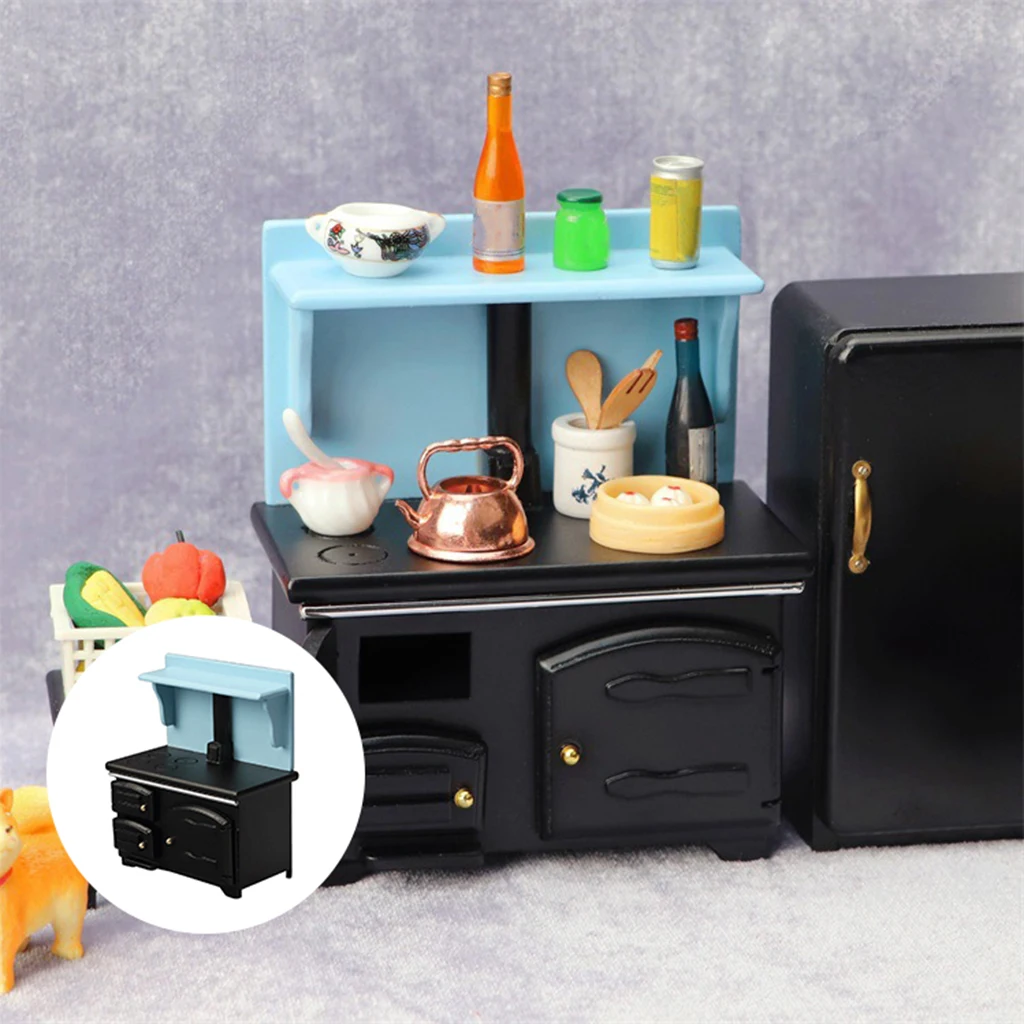 1:12 Scale Wood Doll House Furniture Stove Miniature Kitchen Home Living Room Decoration Accessory for Kids