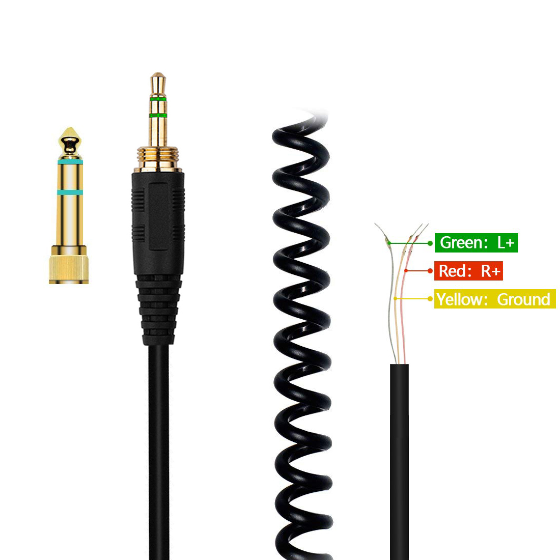 OFC 6.35mm Replacement Spring Coiled Cable Extension Cord for Sony MDR-7506 MDR-7509 MDR-V6 MDR-V600 MDR-V700 MDR-V900 Headphone