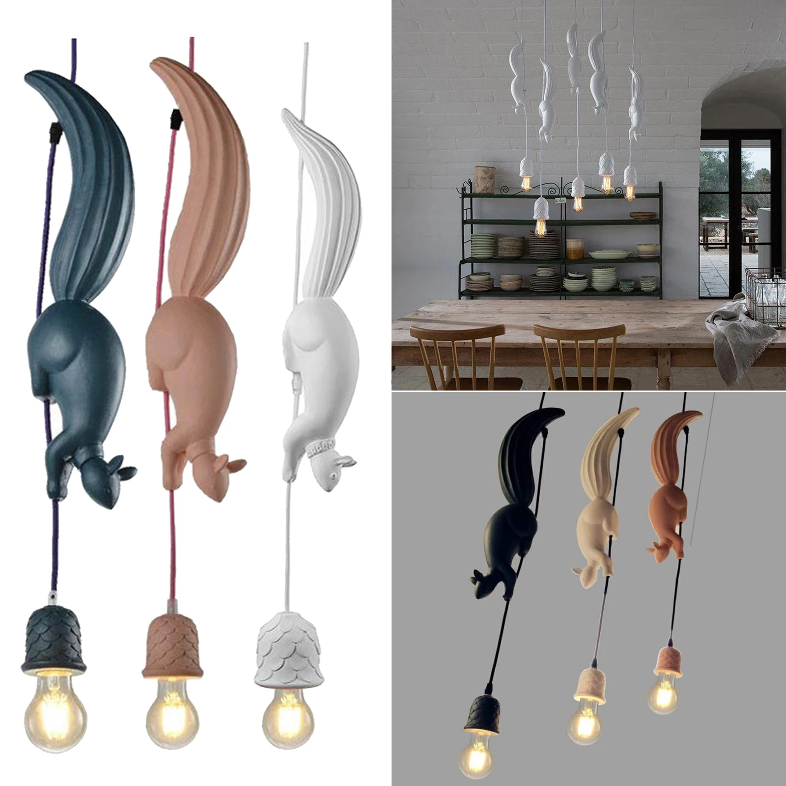 Squirrel Pendant Ceiling Light Hanging Lamp Loft Study Decoration Resin Textured
