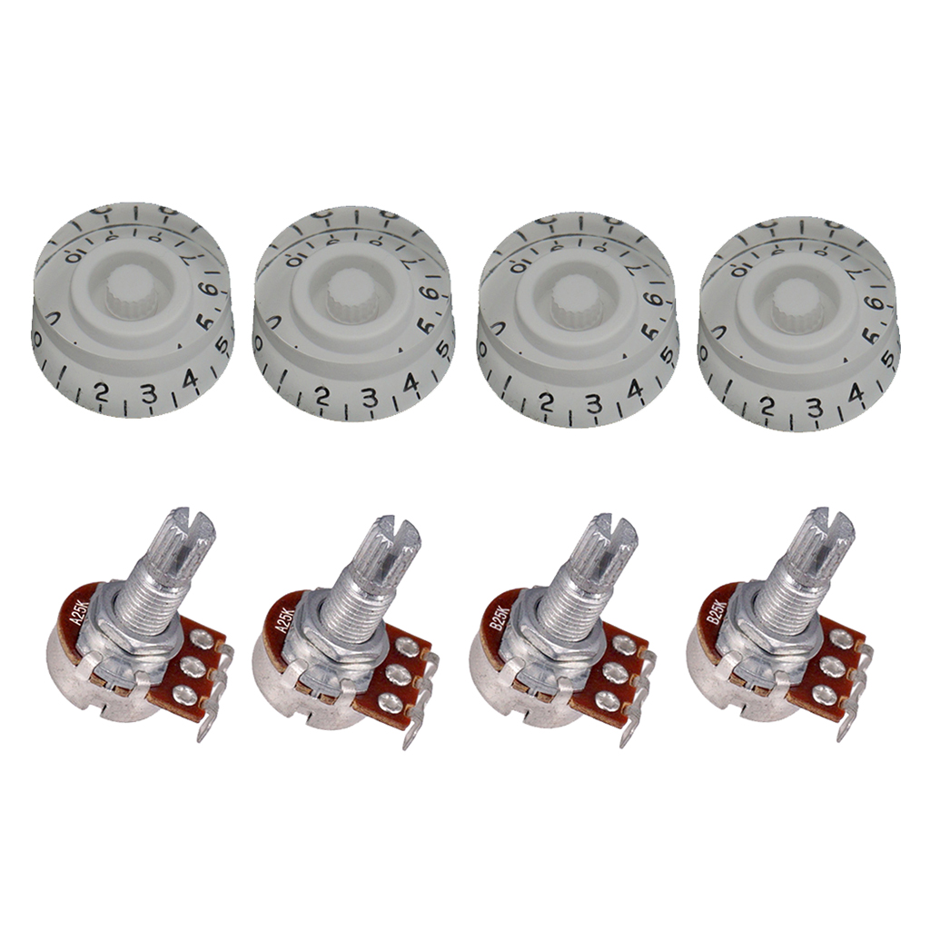 Pack of 8 A25K B25K Electric Bass Guitar Potentiometers Audio Tone Switch Pots with 4 Pcs Knobs 2 Colors to Choose from
