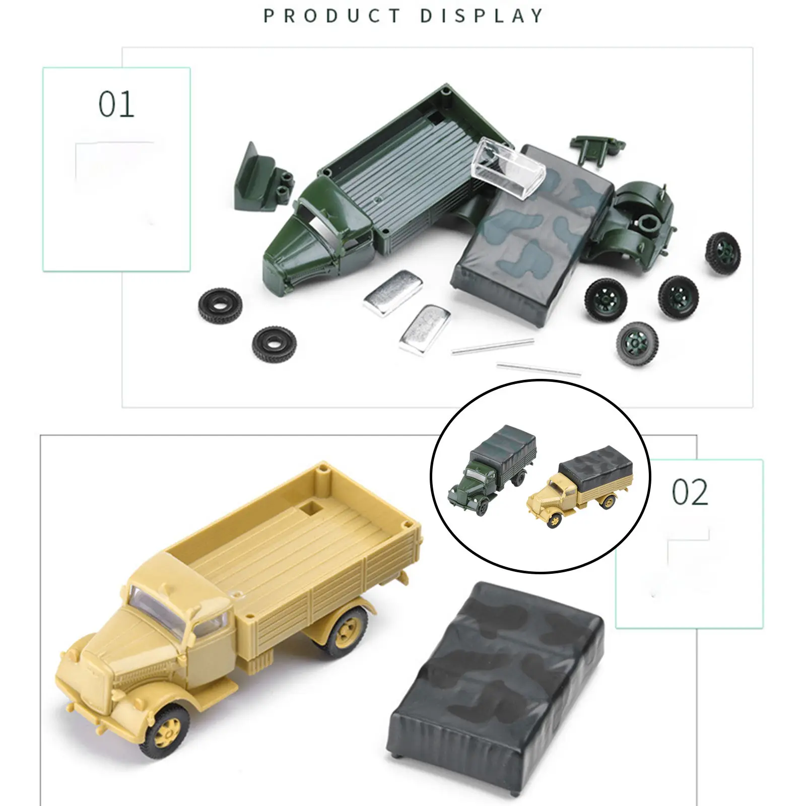 Set of 2 1:72 4D Assemble Truck Plastic Building Kit Educational Toy Simulation Chariot 80 Wheeled Collectibles Armored Vehicle