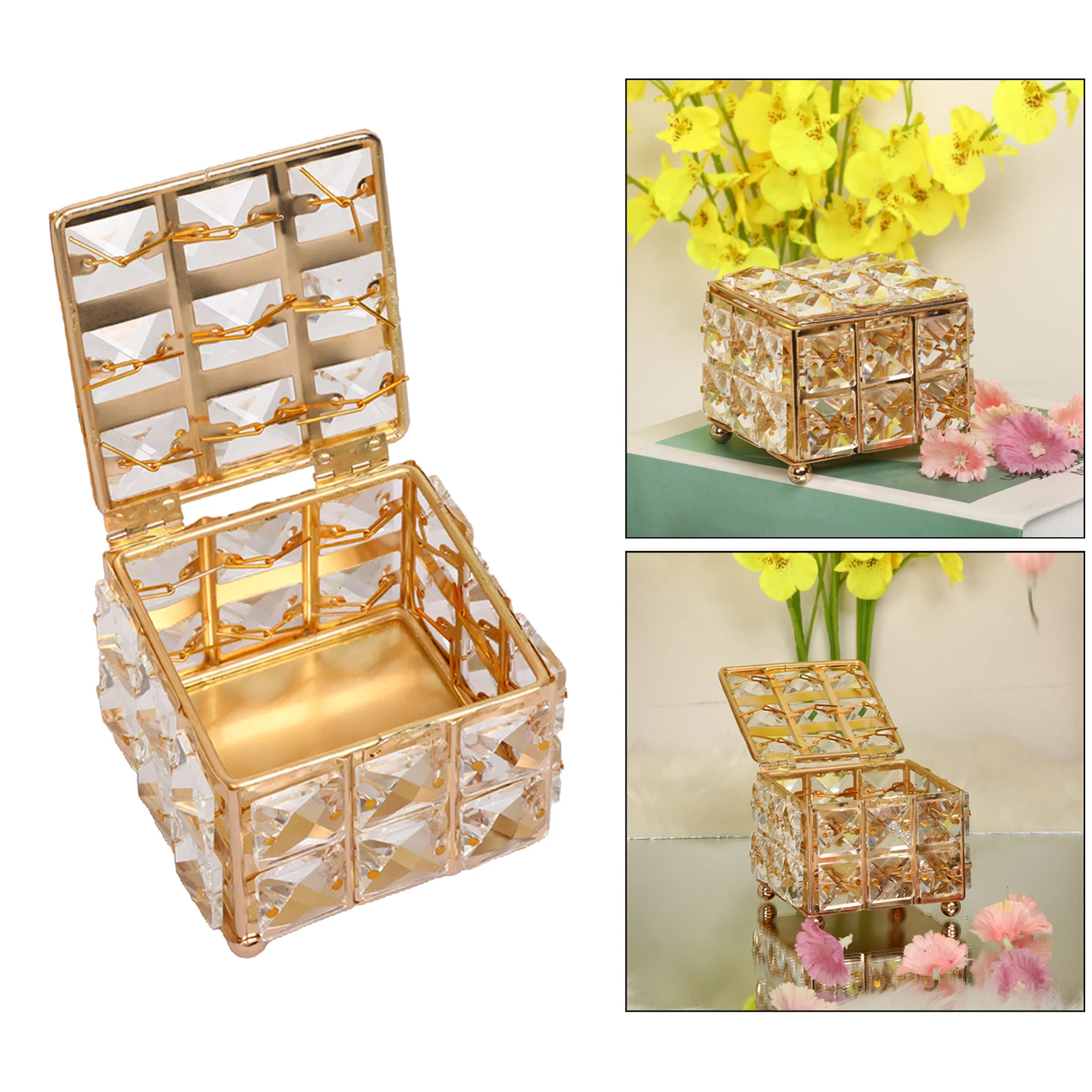 Exquisite Crystal Jewelry Box with Lid Rhinestone Ring Trinket Storage Case