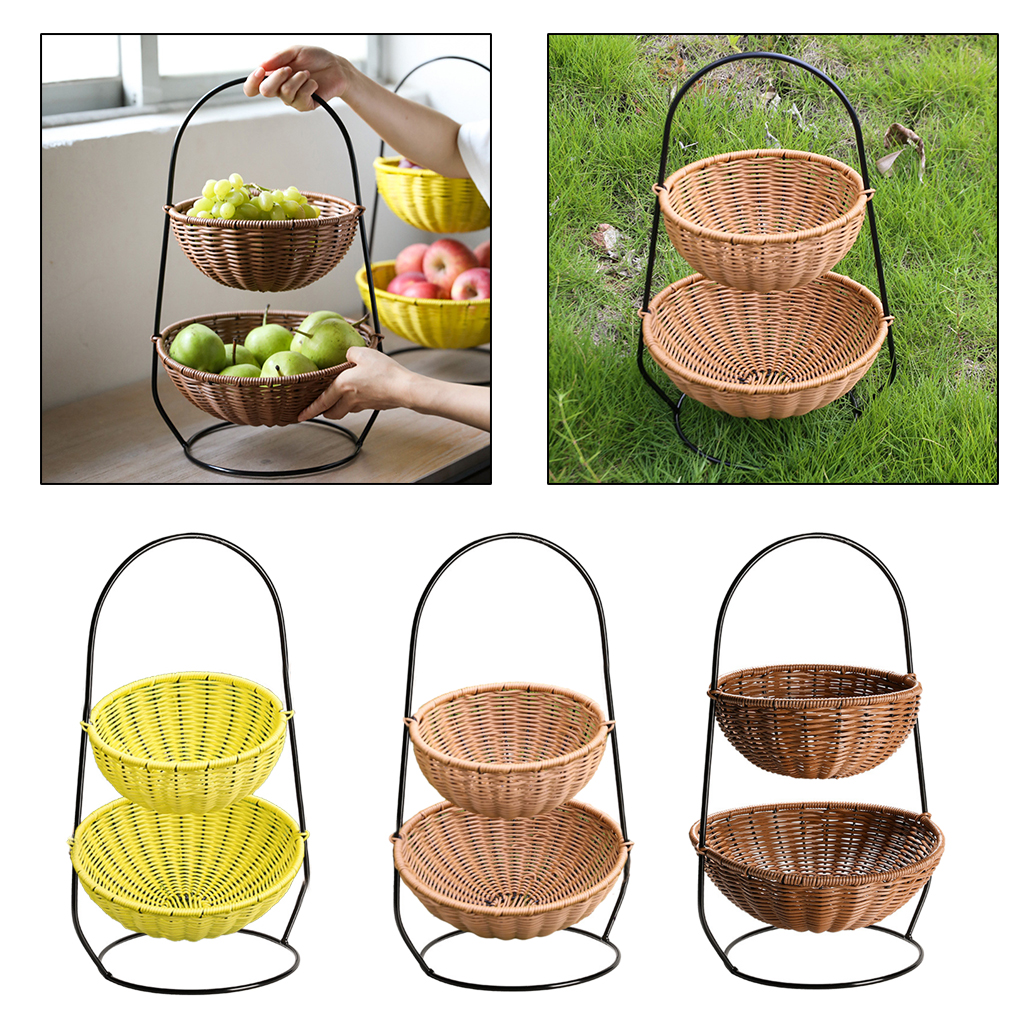 2-Layer Fruit Vegetables Basket Fruit Bowl Bread Baskets Snacks Holder Kitchen Storage Baskets Stand Screws Free Design