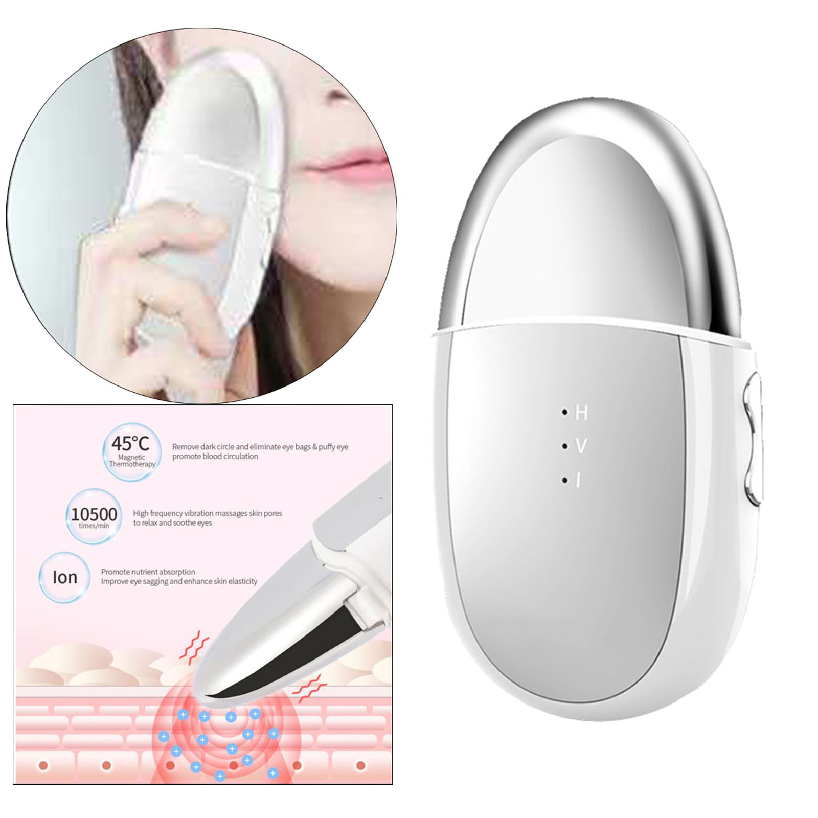 Electric Ion Heat Eye Massager Beauty Tool Promote Absorption USB Charge 45­°C Heating Facial Massager for Eye Fatigue