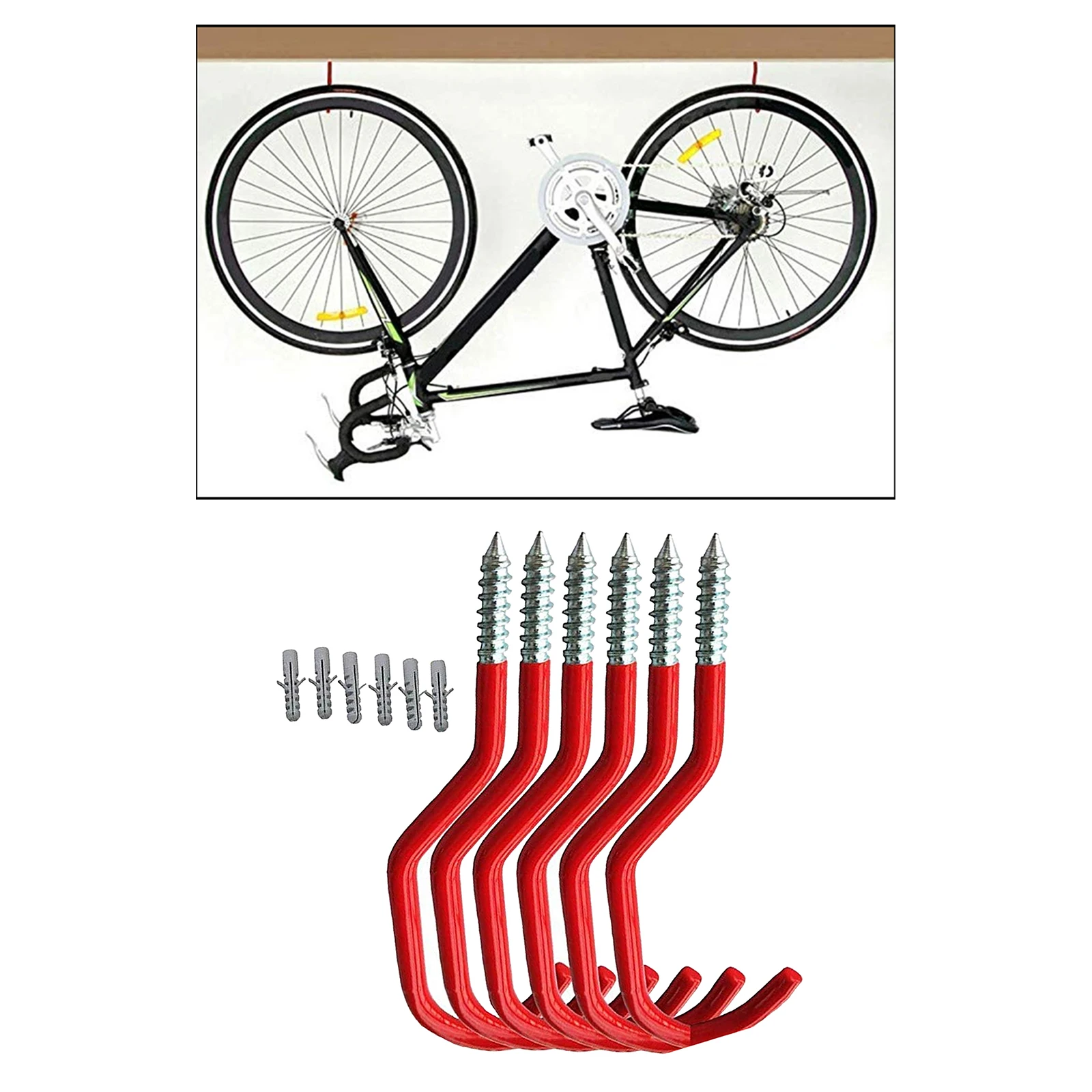 6 PCS Metal Wall Bike Hooks Storage Ceiling Hanger Home Garage Shovel Spade Broom Mop Organiser Holder Hanging