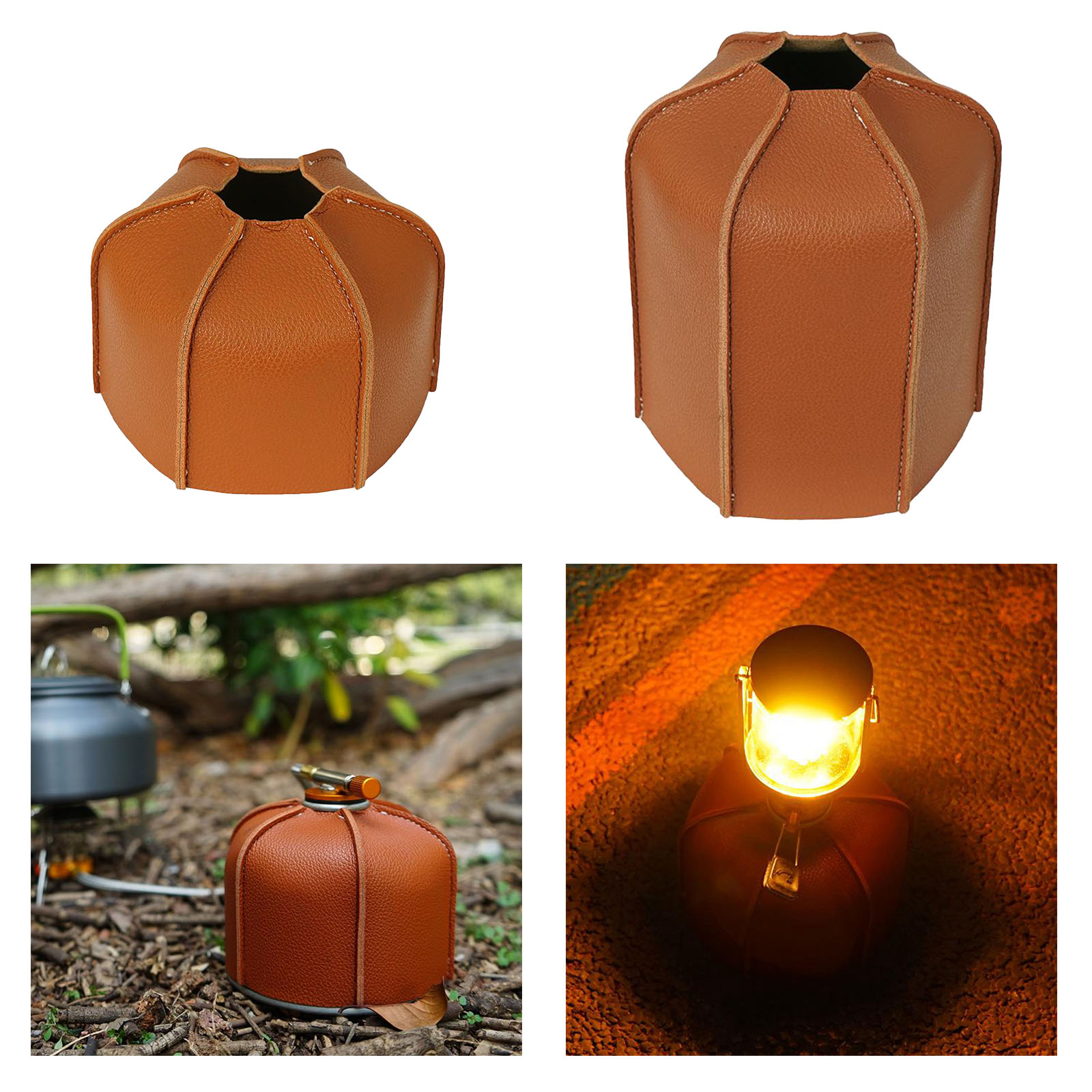 230G/450G Gas Canister Cover Brown PU Leather Retro Flat Gas Tank Fuel Cylinder Protective Case Bag for Camping Outdoor Hiking