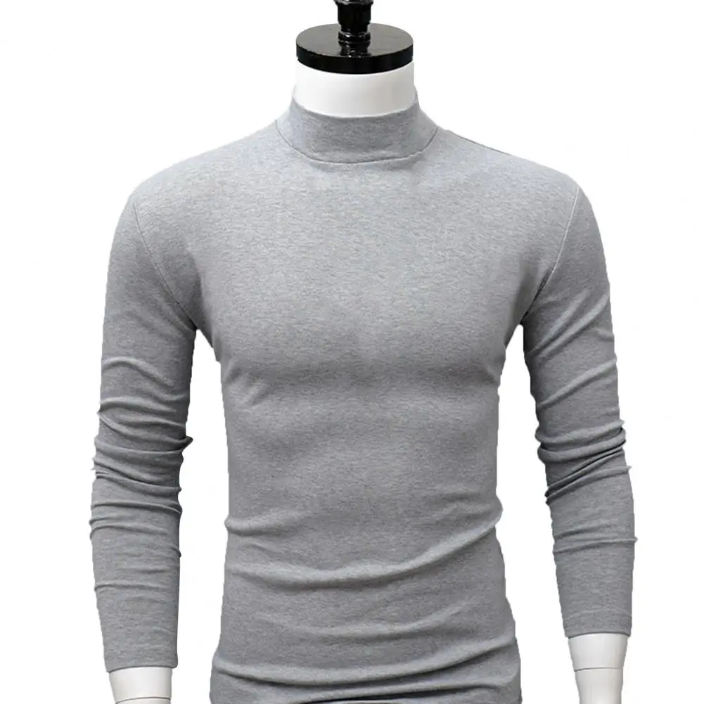 Men Shirt Sweater Solid Color Half High Collar Casual Slim Long Sleeve Keep Warm Tight Shirt Male for Men Clothes Inner Wear black sweater with zipper