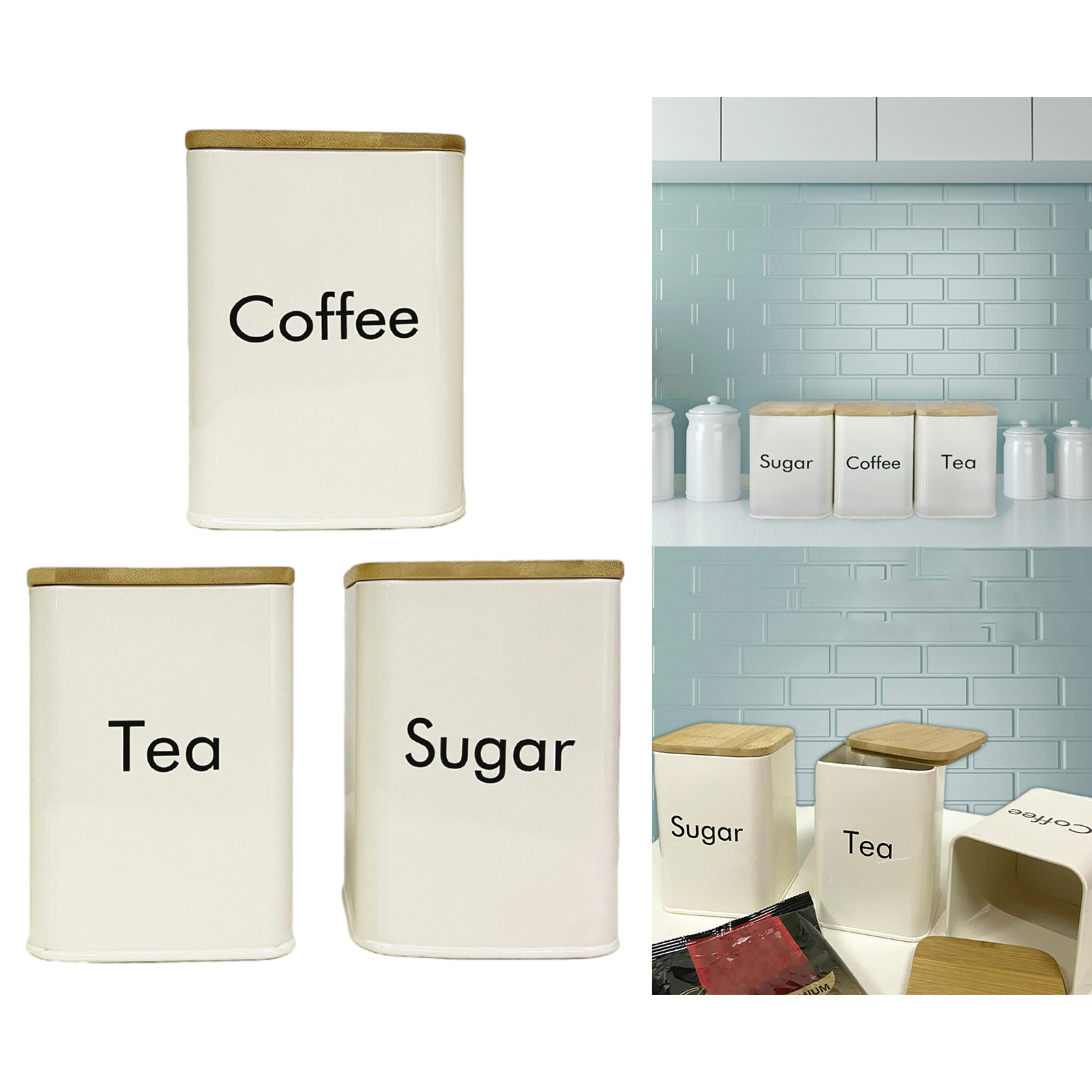3x Nordic Metal Storage Jars Kitchen Coffee Canister Storage Jars Tea Coffee Sugar Sealed Box Food Sealing Container