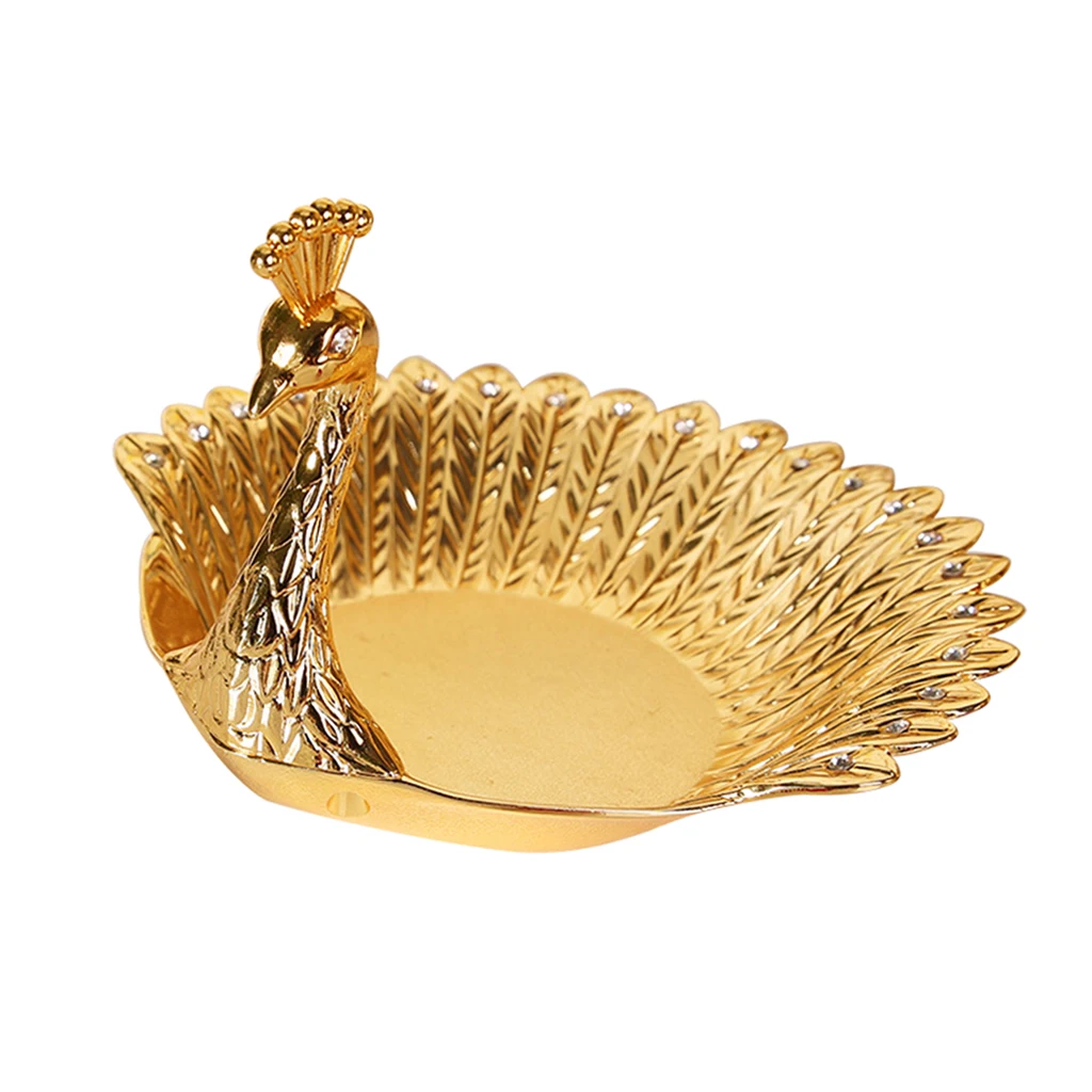 Luxury Metal Golden Peacock Fruit Plate Small Dish Nut Tray Table Decoration Luxury Metal Golden Peacock Fruit Plate Small Dish Nut Tray Table Decoration