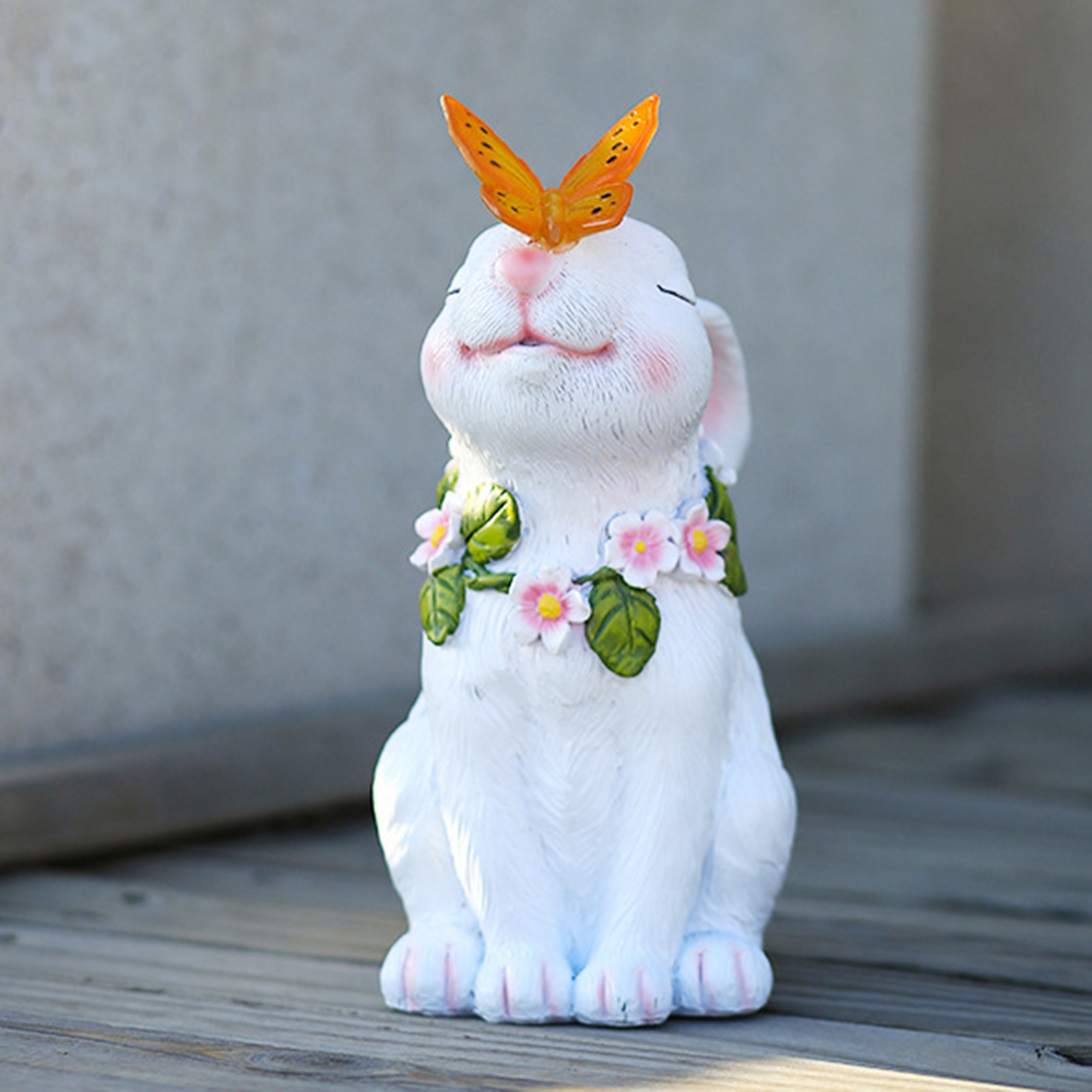 Garden Statue Solar LED Light Adorable Rabbit Figurine Sculpture Ornament for Outdoor Patio Yard Lawn
