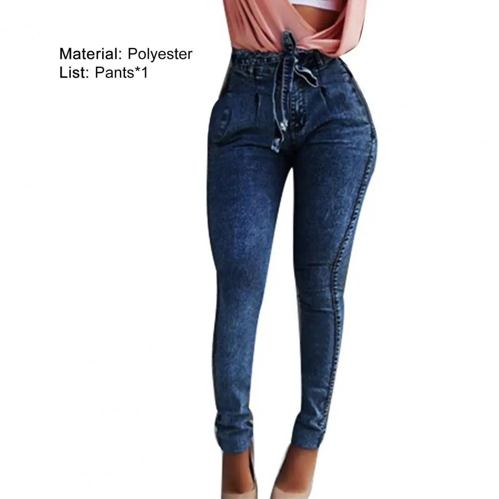 Jeans feminino de cintura alta multi bolsos,