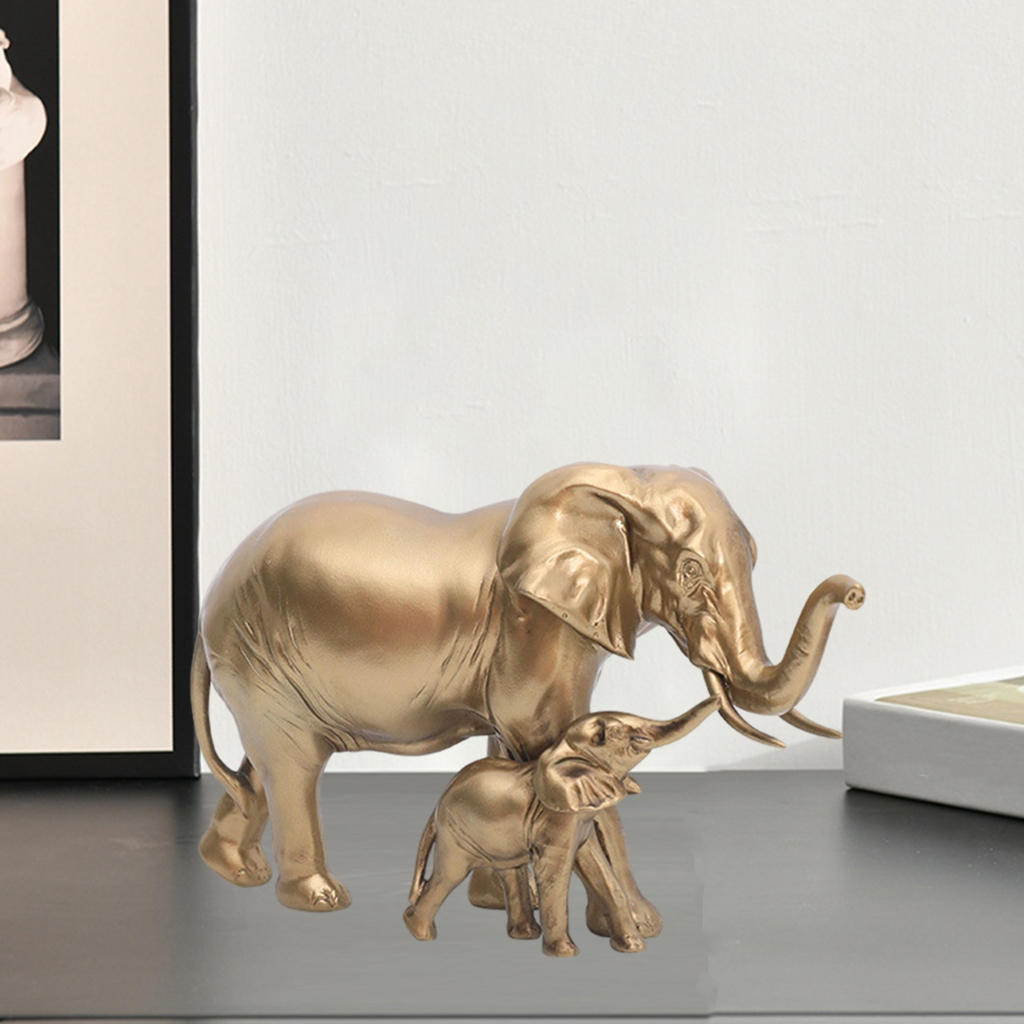 Elephant Statue Animal Figurine Resin Elephant Mother Baby Sculpture Home Office Desktop Decoration Ornament Collections Crafts