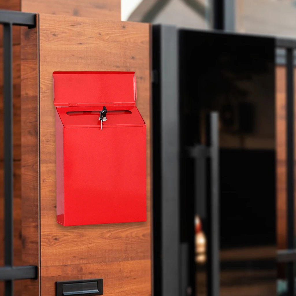 Iron Art Vertical Modern Mailbox Hanging Security Letter Deposit Drop Box Paperwork Holder Secure Postbox Case Porch Room Decor