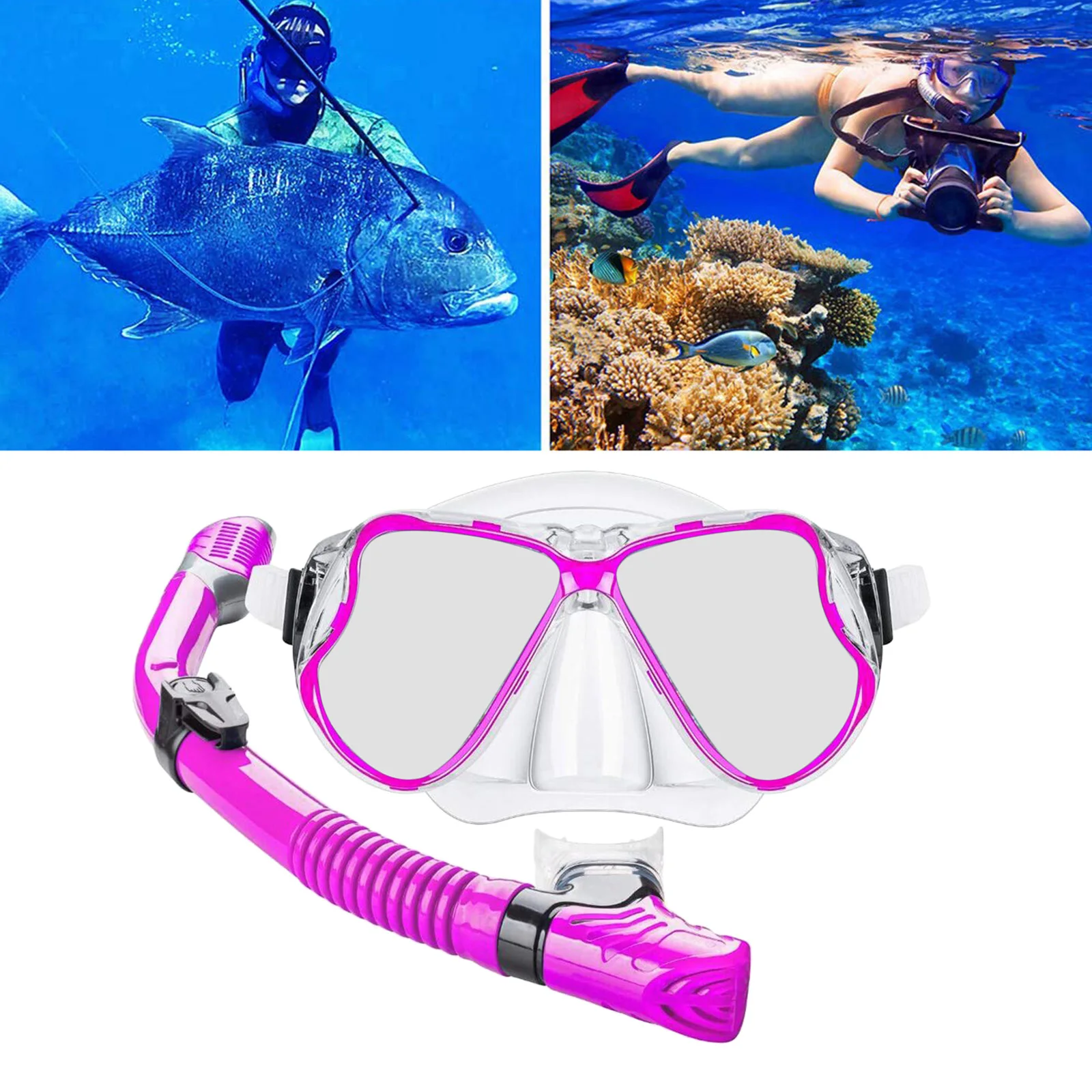 Scuba Diving Skin Dive Silicone Mask & Dry Snorkel Set 