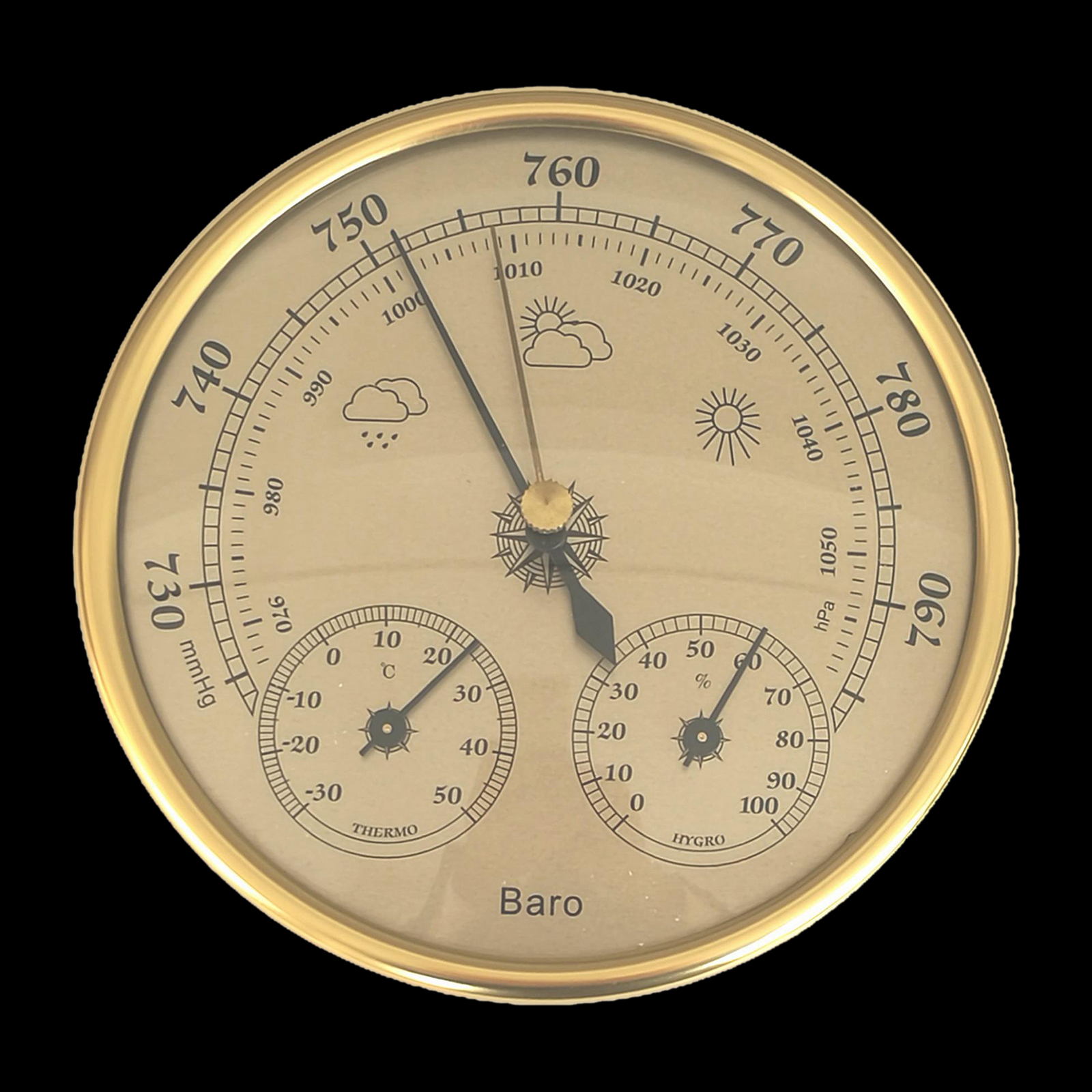 2Pcs 3 in 1 Weather Station for Indoor and Outdoor use, Diameter 13 cm, Barometer Thermometer Hygrometer