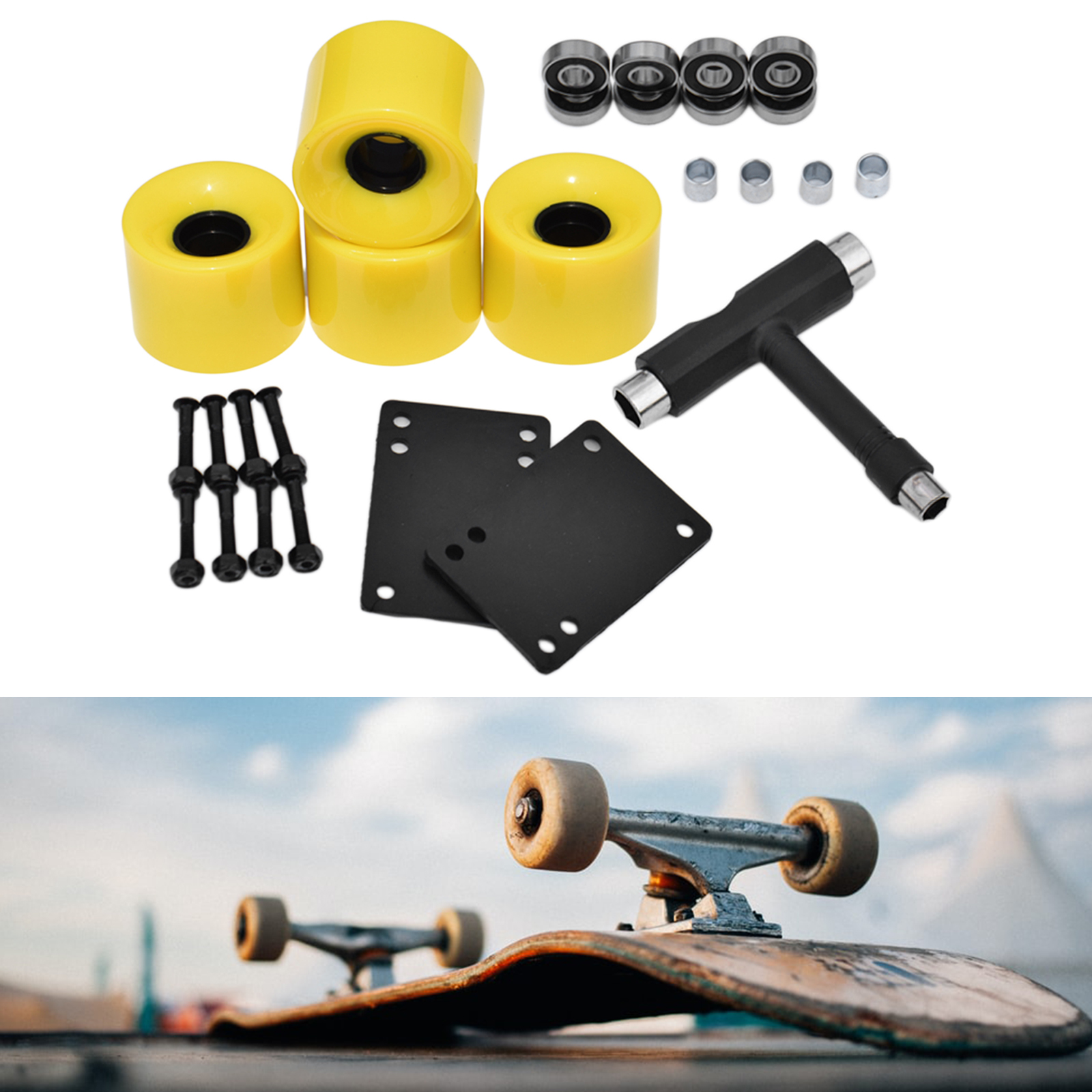 4Pcs Skateboard Wheels, 60X45mm PU Road Skate Long Board Wheel 78A Hardness Wheels Skateboard Maintenance Rollers