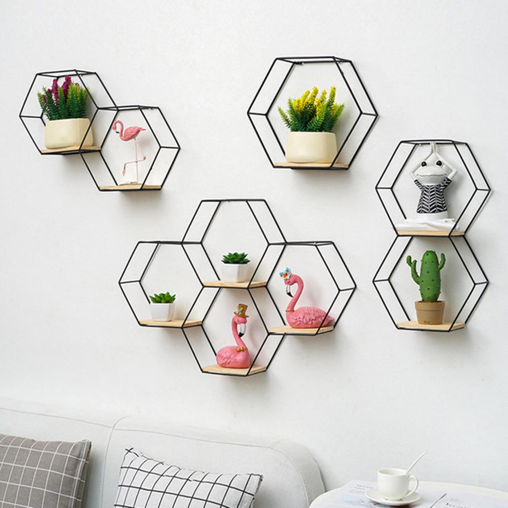 Description Picture 3 of itemNordic Hexagonal Iron Storage Stand Small Pot Wall Holder Home Shelf Storage Holder Contracted Design Decorative Shelves for