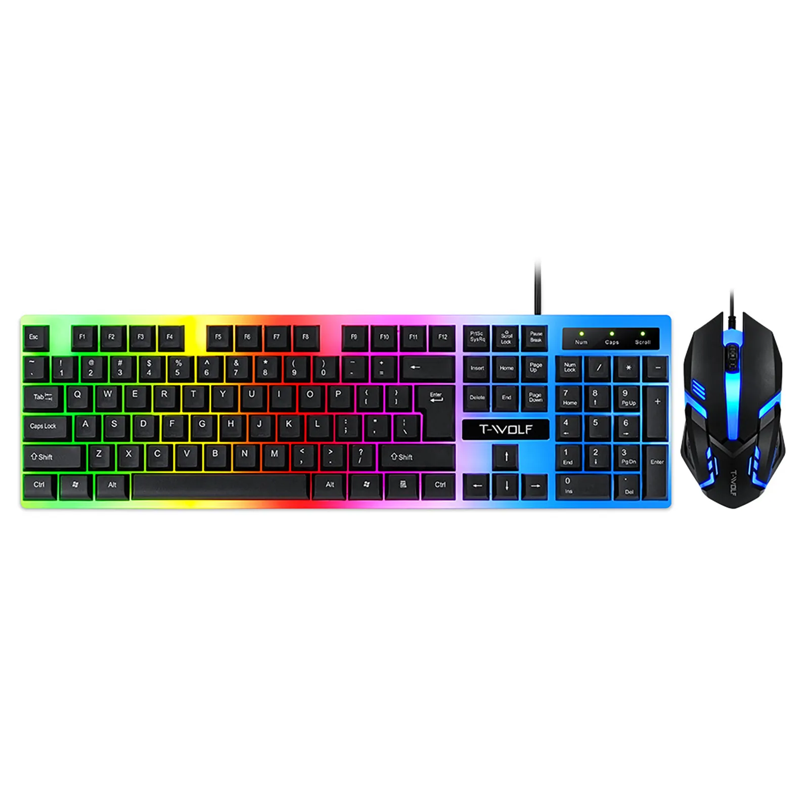 one-handed keyboard Rainbow Backlight Mouse Wired USB PC Laptop Game 