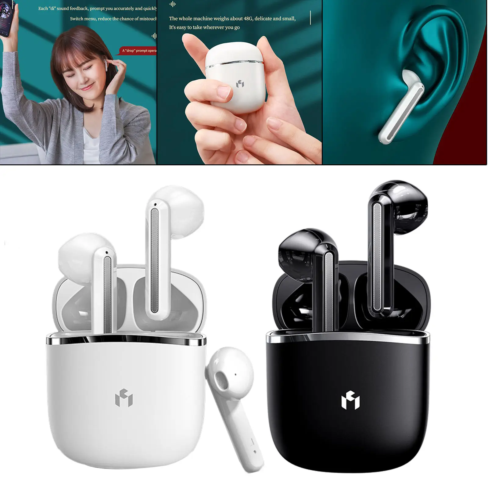 Bluetooth Earbuds Noise Canceling Stable Large Size Diaphragm 360° Surround Sound HiFi Sound Bluetooth 5.0 Headphones for Work