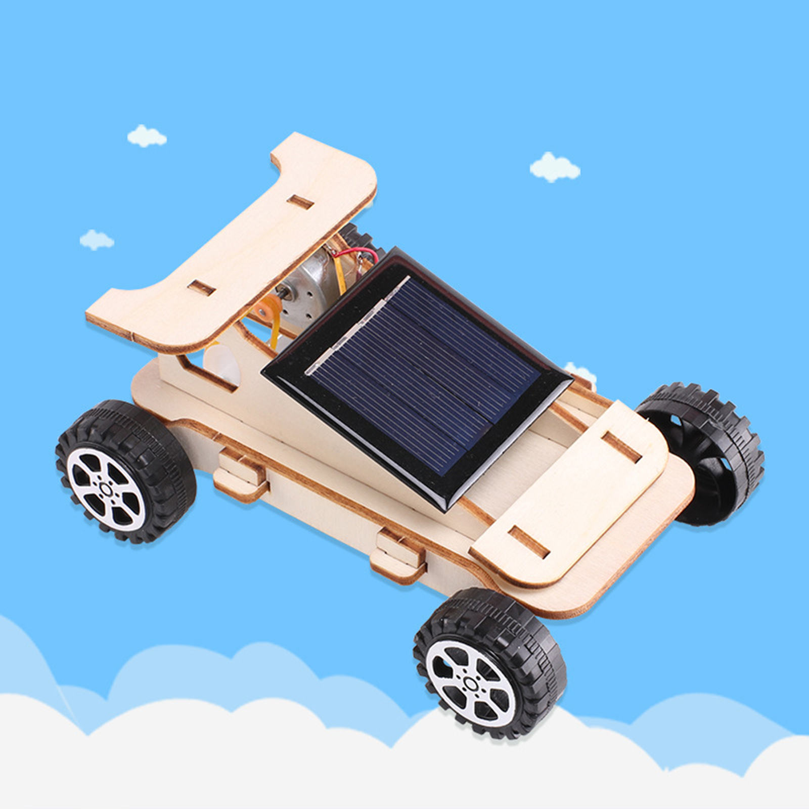 Moveable Wooden Solar Energy Powered Car Toy 3D Puzzle DIY Wooden Model Science Experiment Kits Gifts Toy for Children