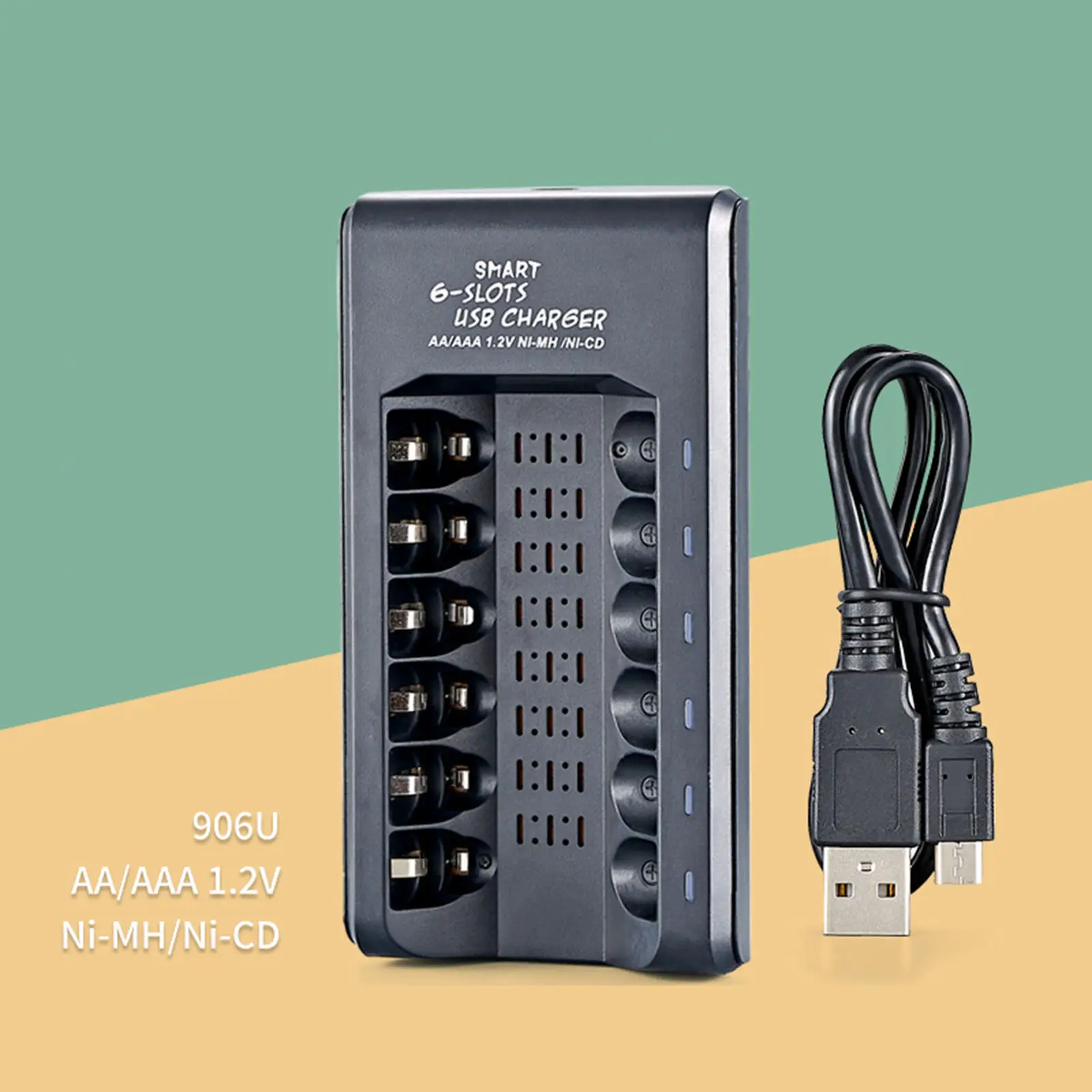 Universal AA/AAA Battery Charger LI-Ion Batteries USB Smart Intelligent USB 6-Slots Over-Charge Protection for Ni-MH Ni-CD