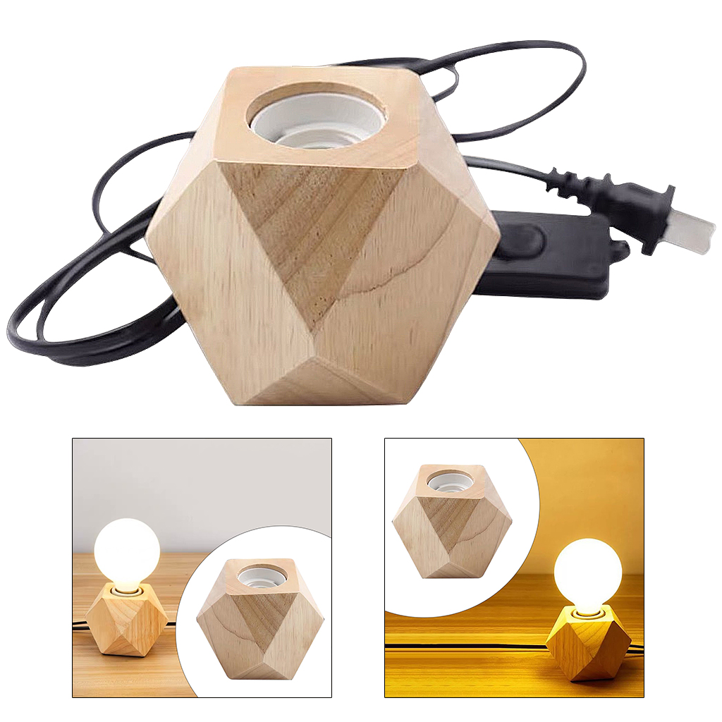 Retro Wood Table Lamp E27 Socket Vintage Desk Lamps Base Holder US Plug Bedside Lamp Decor Wooden Base Table Light