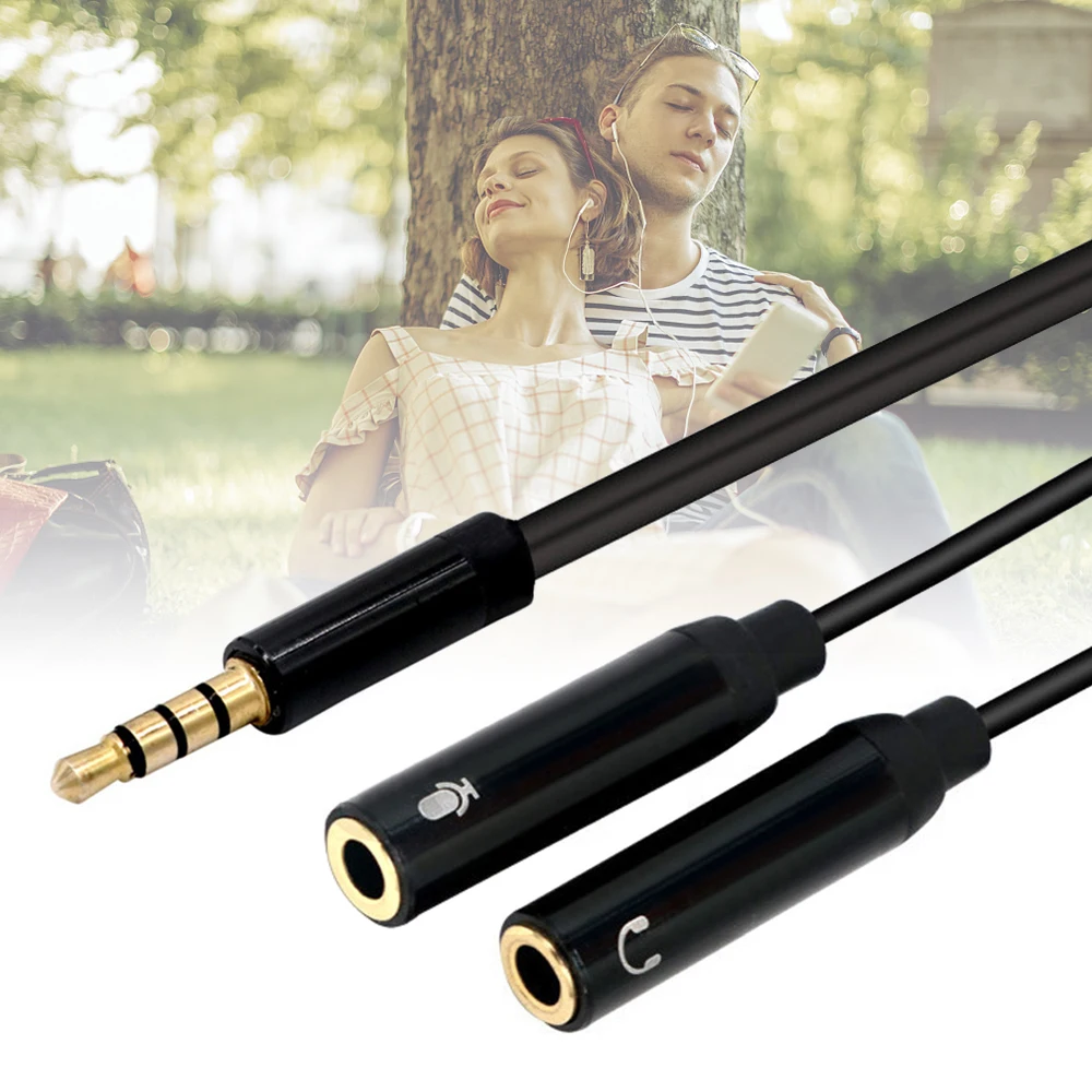 3.5mm AUX Audio Mic Splitter Cable Earphone Headphone Adapter 1Male To 2Femal WQ 