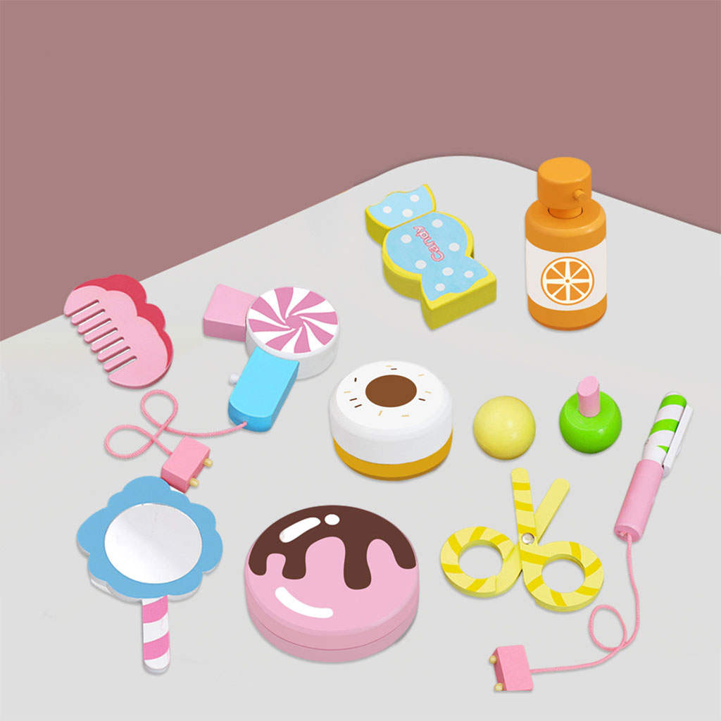 Kids Pretend Play Makeup Set Kids Toys Perfume Powder Puff Scissors Hair Drier with Storage Case Lipstick Comb for Party Age 3+