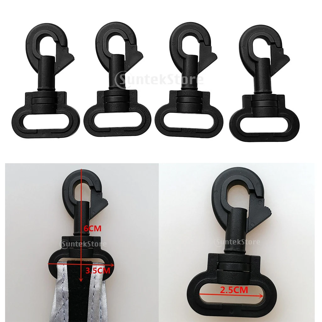 Pack of 4 Black Plastic Swivel Rotary Snap Hook Outdoor Sports Accessaries