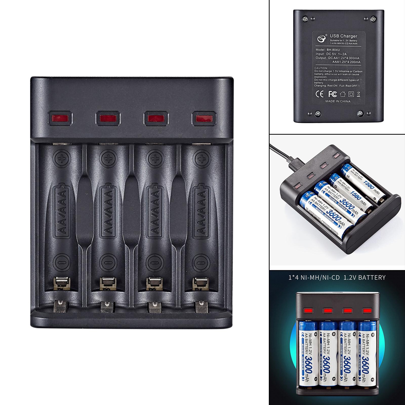 USB Battery Charger W/ Indicator Portable Charger Independent Slot Recharge Power for AA AAA Nimh Nicd Rechargeable Batteries