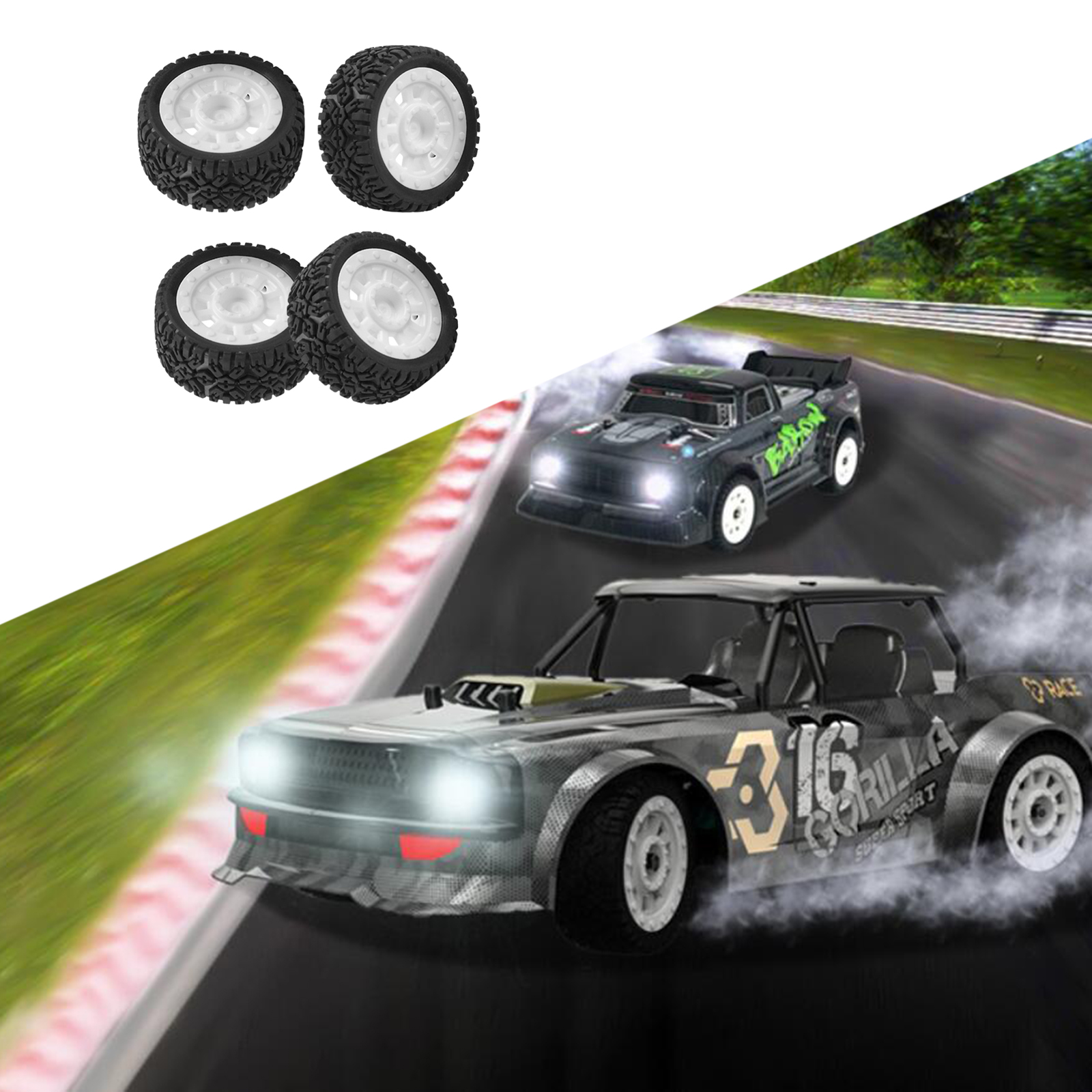 4pcs/set Flat Running Whee & Tires for SG-1603 SG-1604 Racing Truck DIY Part