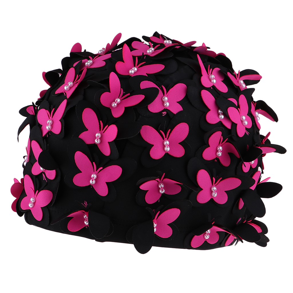 Swim  Women Stylish Retro Swimming  with Butterflies Pearls Decor for Long Hair Ladies Keep Hair Dry