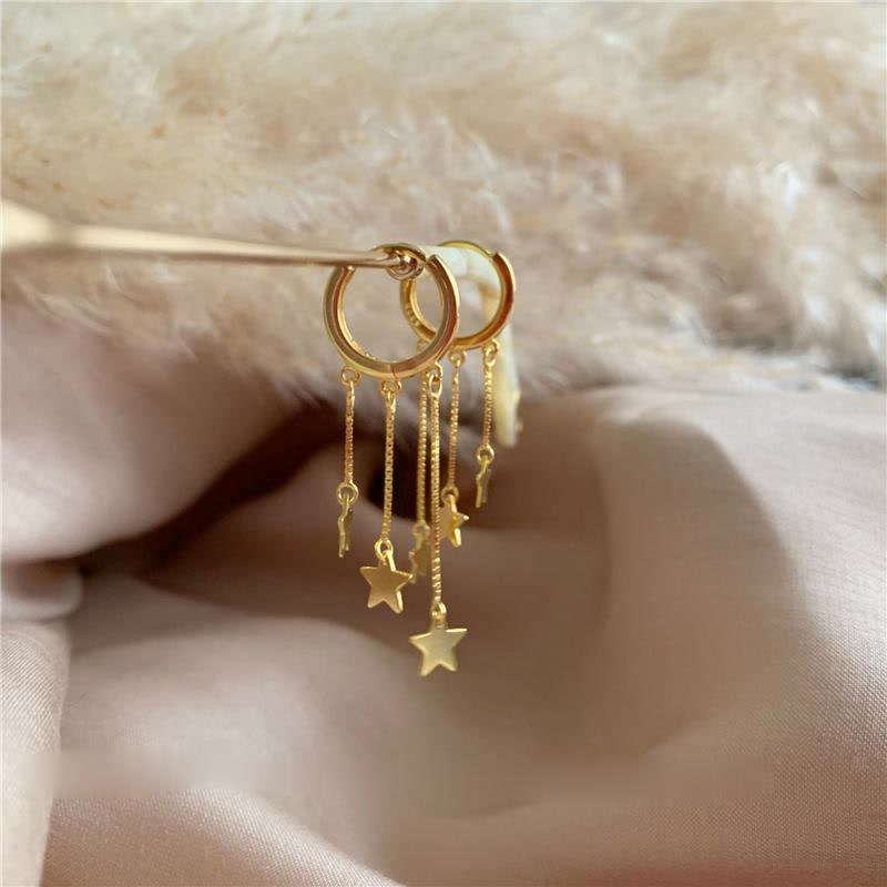 VOQ Neue Mode Stern Quaste Kleine Creolen Damen Weiblichkeit 14K Gold Anhänger Ohrringe Schmuck – Detail 5