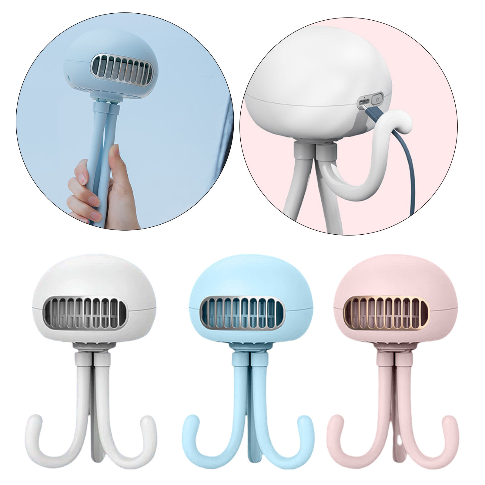 Mini Handheld Stroller Fan Octopus Fan 2000mAh Clip-on Fan for Room Carseat with 3 Speed Rechargeable Cooler