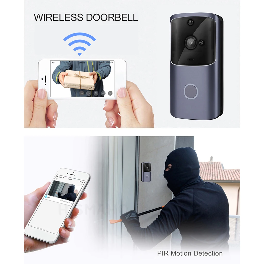 WIFI Video Doorbell, Smart Doorbell 720P HD Security Camera Chime Night Vision