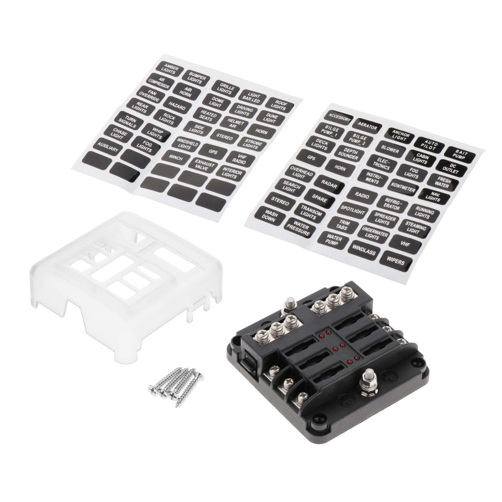 Car LED Fuse Box 6 Way PBT DC32V with LED Indicator Atc/Ato Fuse Block Fuse Holder for Vehicle SUV RV Van Truck Automotive