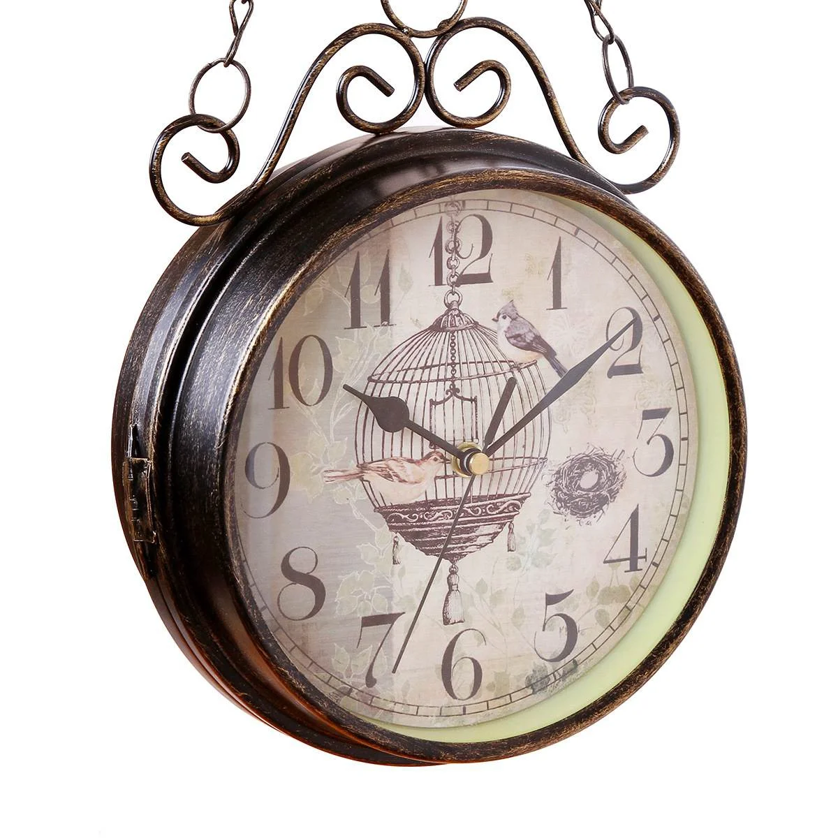 Antique Outdoor Garden Wall Station Metal Clock Double Sided Bird Vintage Retro Round Wall Mount Hanging Home Decor