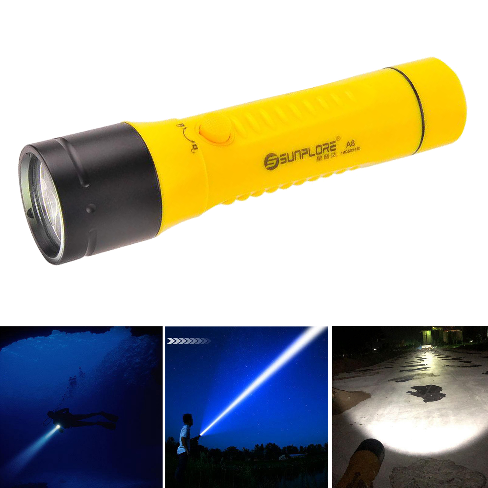 Diving Underwater Flashlight Waterproof Scuba Dive Lamp Torch Light Rechargeable Outdoor Camping Lighting 300M